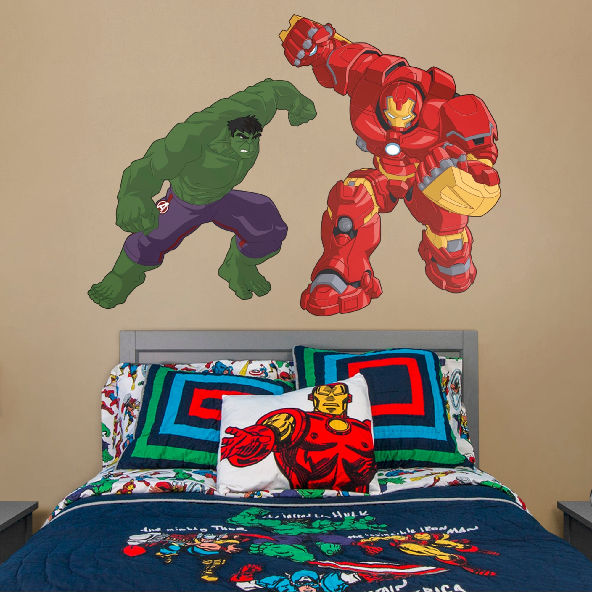 Hulk v Hulkbuster Cartoon: Avengers Assemble - Officially Licensed Removable Wall Decal 79.0"W x 52.0"H by Fathead | Vinyl