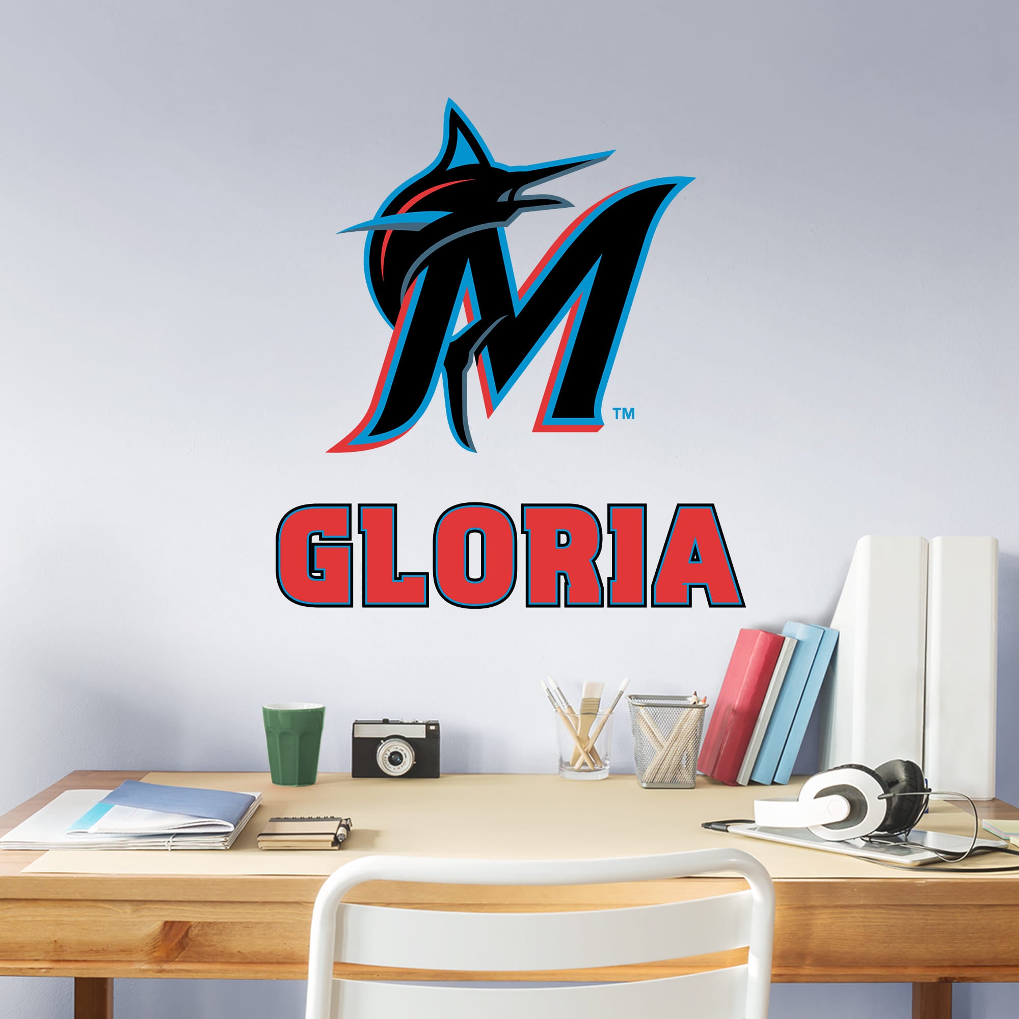 Miami Marlins: Stacked Personalized Name - Officially Licensed MLB Transfer Decal in Orange (52"W x 39.5"H) by Fathead | Vinyl