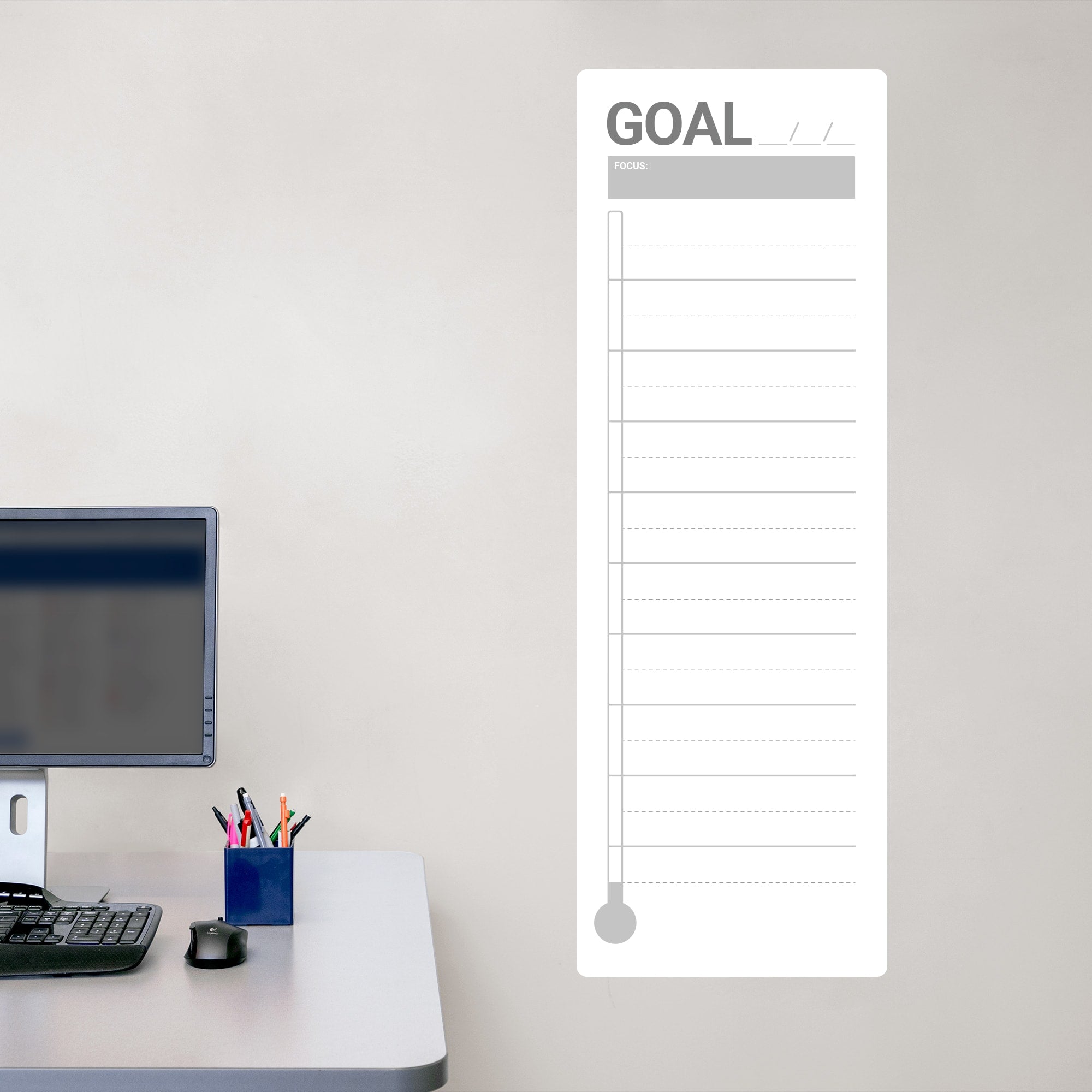 Goal Thermometer: Minamalist Design - Removable Dry Erase Vinyl Decal in Gray (42"W x 14"H) by Fathead