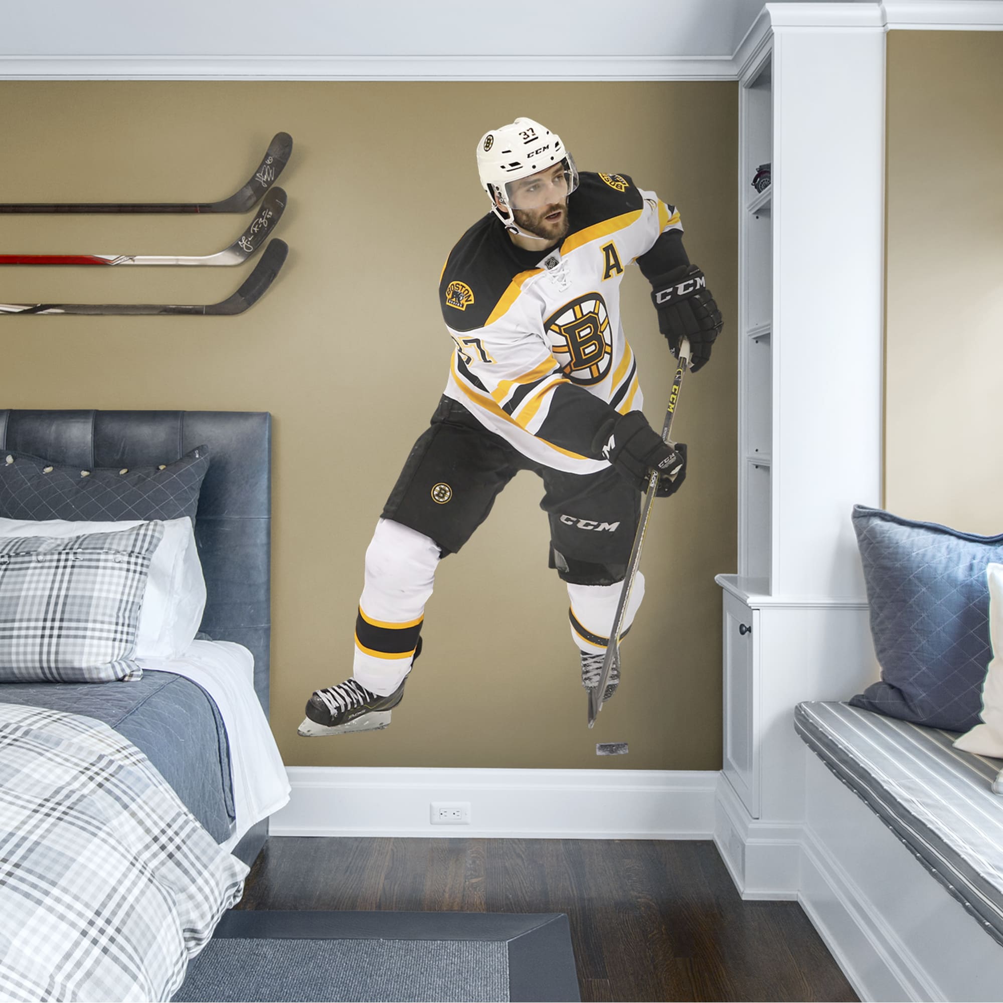 Patrice Bergeron for Boston Bruins: No. 37 - Officially Licensed NHL Removable Wall Decal 53.0"W x 77.0"H by Fathead | Vinyl