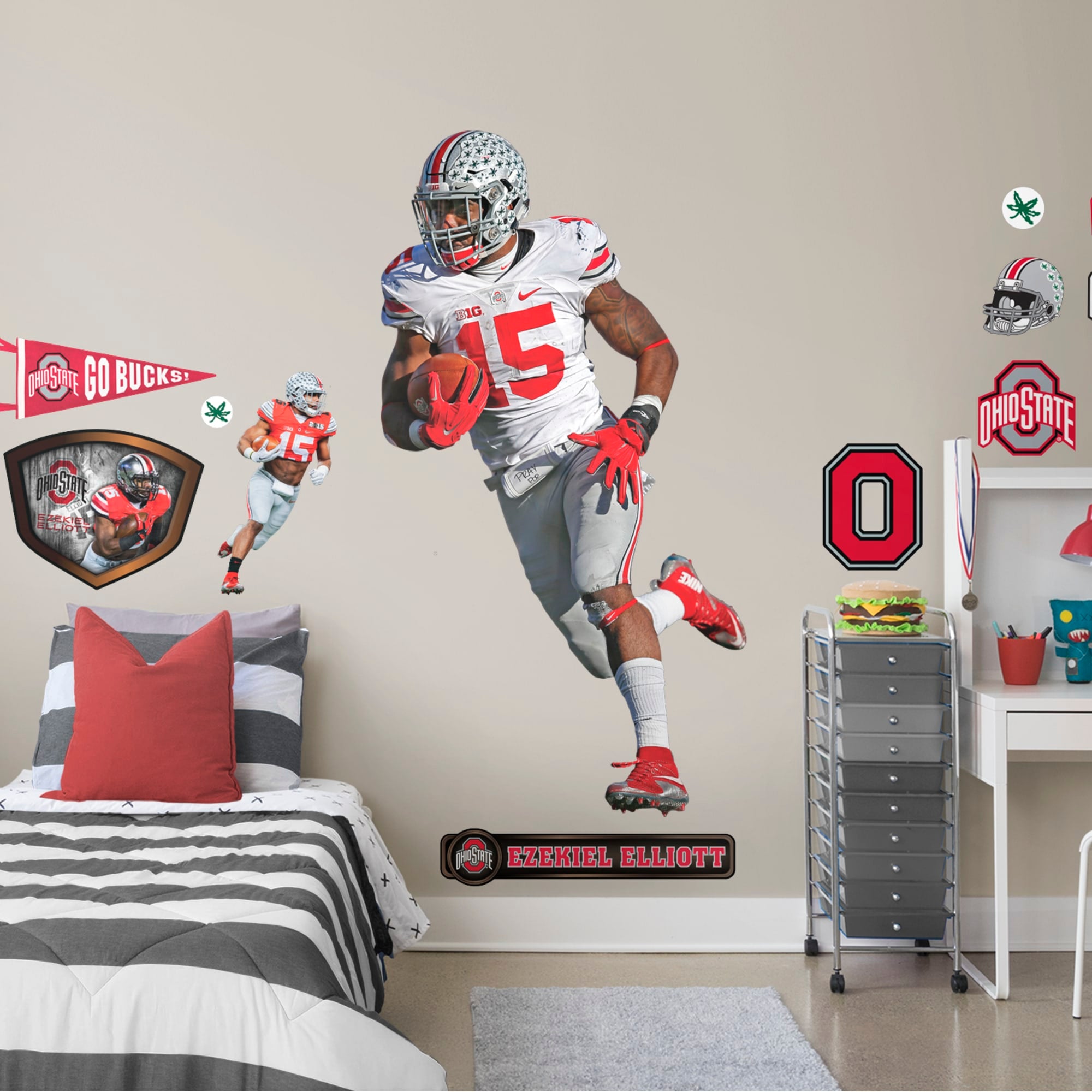 Ezekiel Elliott for Ohio State Buckeyes: Ohio State - Officially Licensed Removable Wall Decal Life-Size Athlete + 21 Decals (40