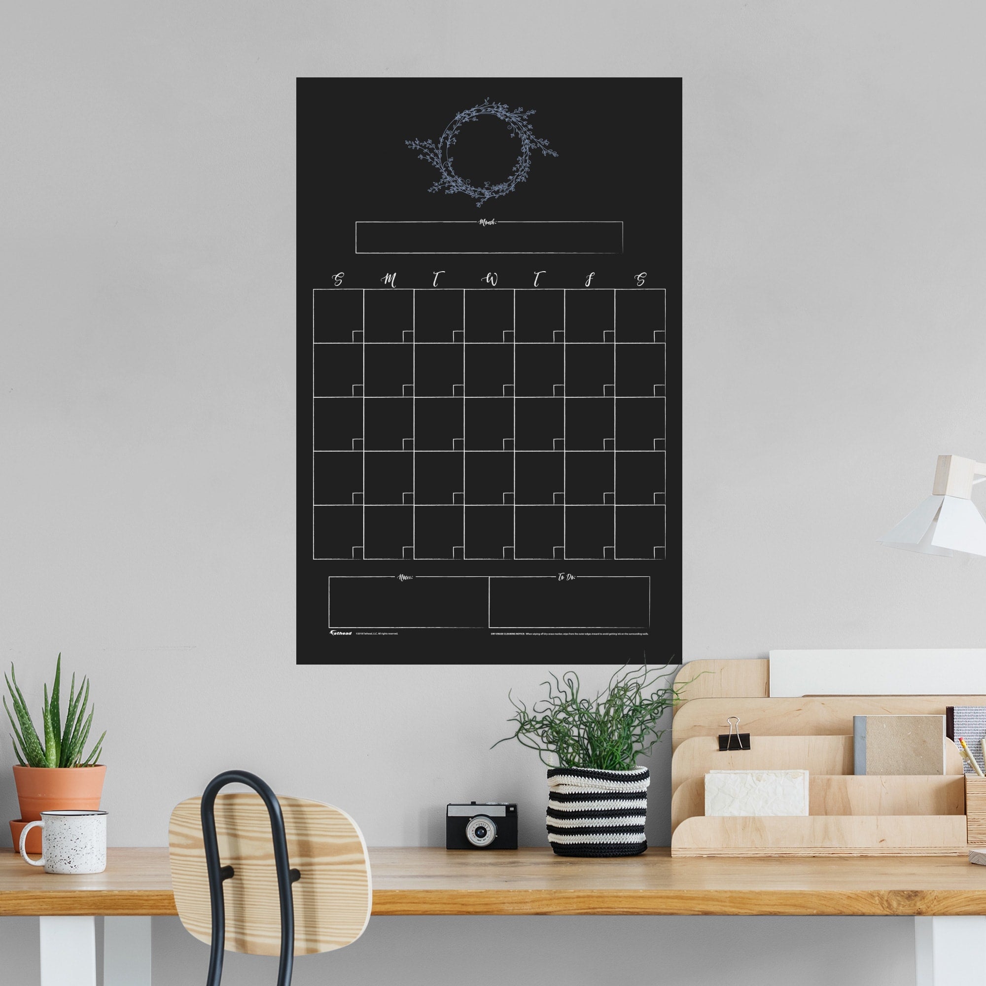 One Month Calendar: Chalkboard Monogra, Design - Removable Dry Erase Vinyl Decal 26.0"W x 39.5"H by Fathead | Metal/Vinyl