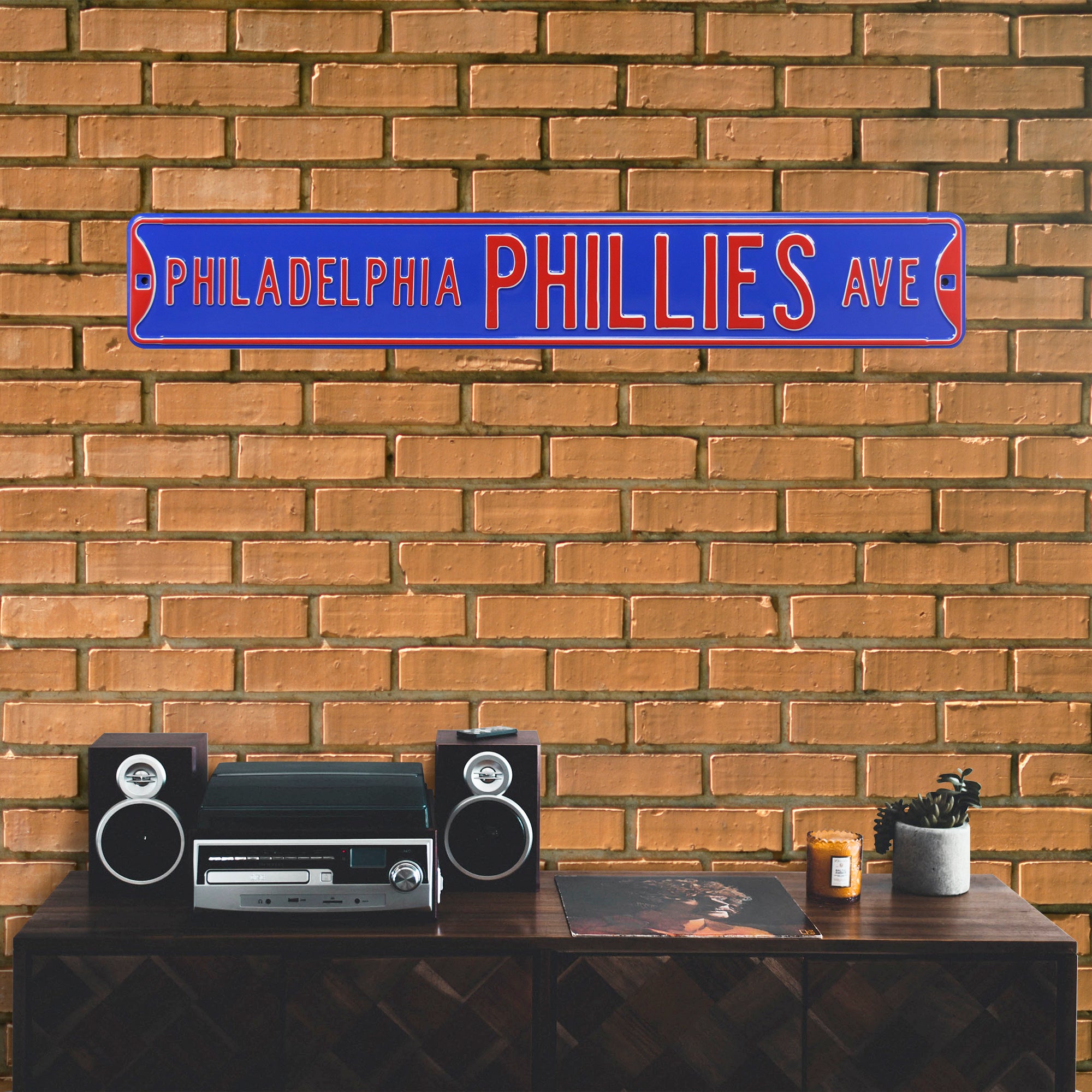 Philadelphia Phillies Steel Street Sign-PHILADELPHIA PHILLIES AVE Blue 36" W x 6" H by Fathead