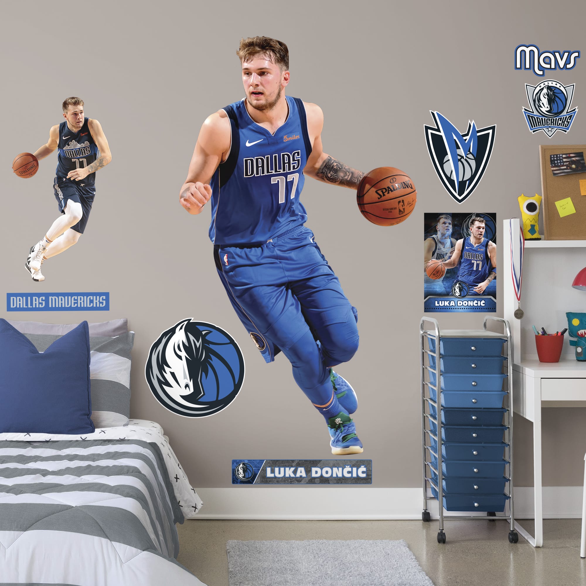 Luka Doncic for Dallas Mavericks - Officially Licensed NBA Removable Wall Decal Life-Size Athlete + 8 Decals (44"W x 77"H) by Fa