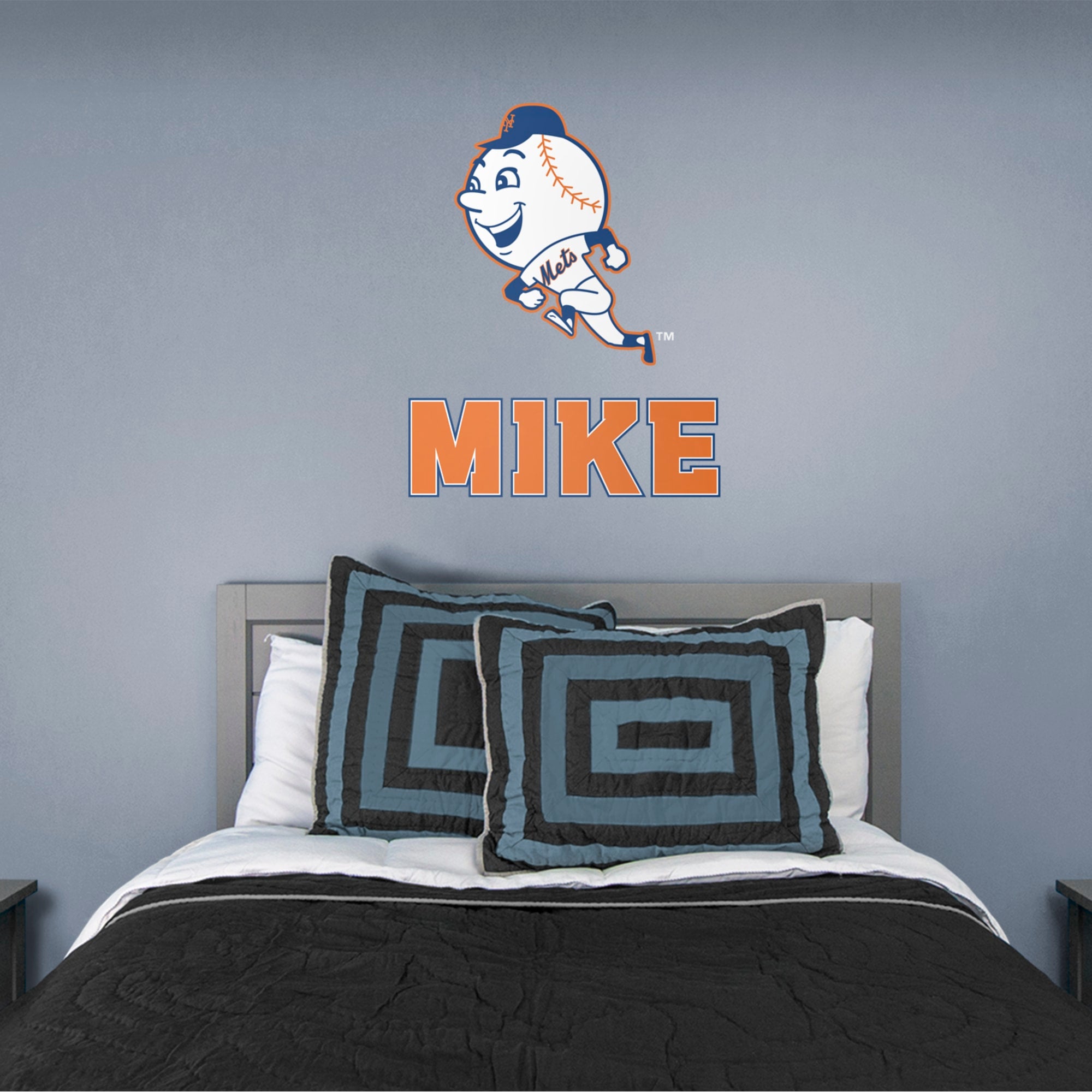 New York Mets: Mr. Met Stacked Personalized Name - Officially Licensed MLB Transfer Decal in Orange (52"W x 39.5"H) by Fathead |