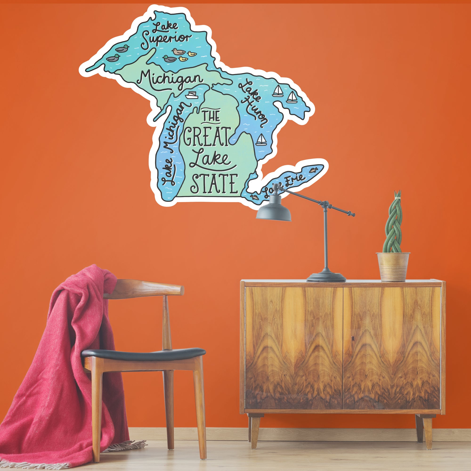 Michigan Lakes - Officially Licensed Big Moods Removable Wall Decal Giant Decal (45"W x 37"H) by Fathead | Vinyl