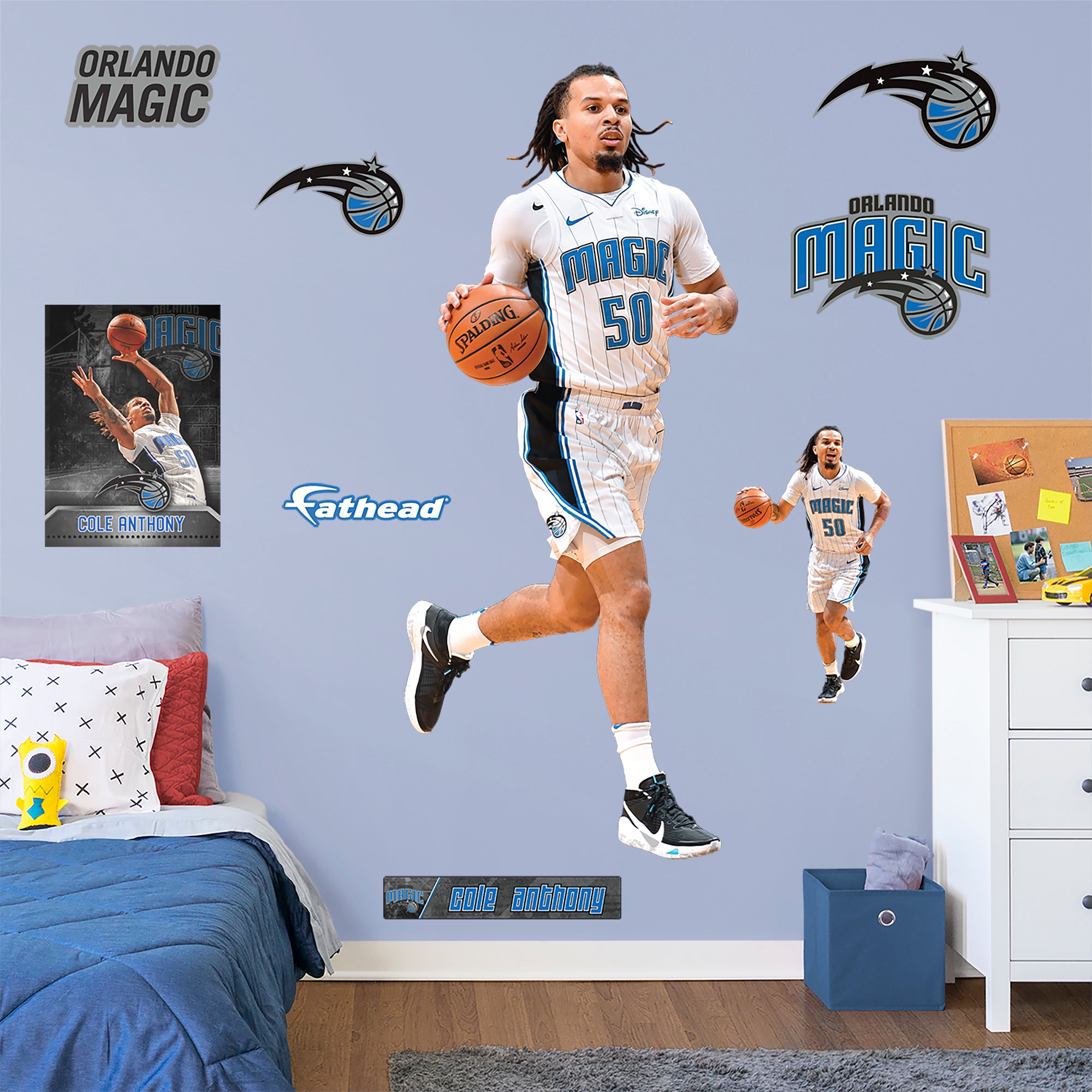 Cole Anthony 2020 - Officially Licensed NBA Removable Wall Decal Life-Size Athlete + 8 Decals (32"W x 77"H) by Fathead | Vinyl