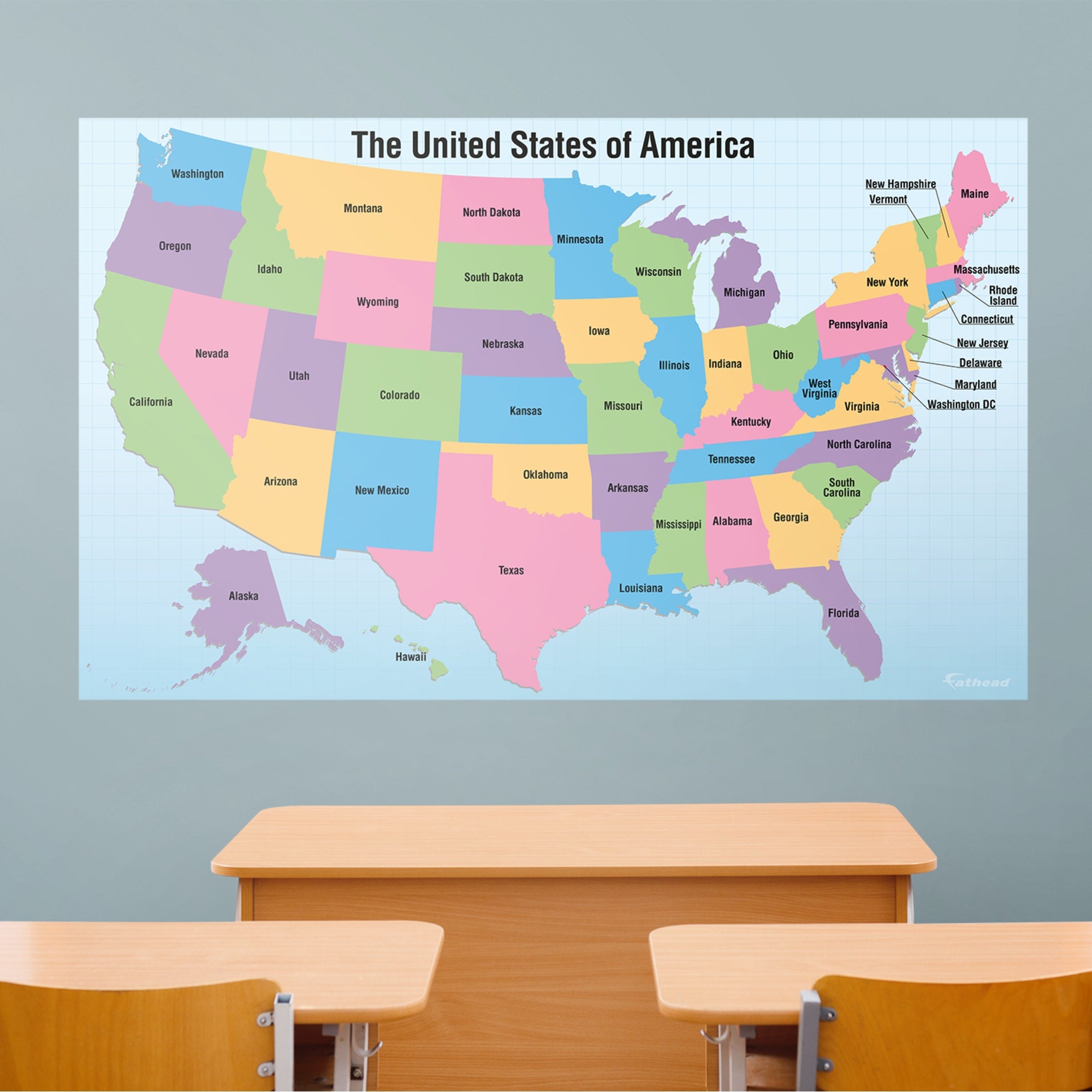 USA Map With Removable Capital Names - Removable Dry Erase Vinyl Decal 84.0"W x 51.0"H by Fathead