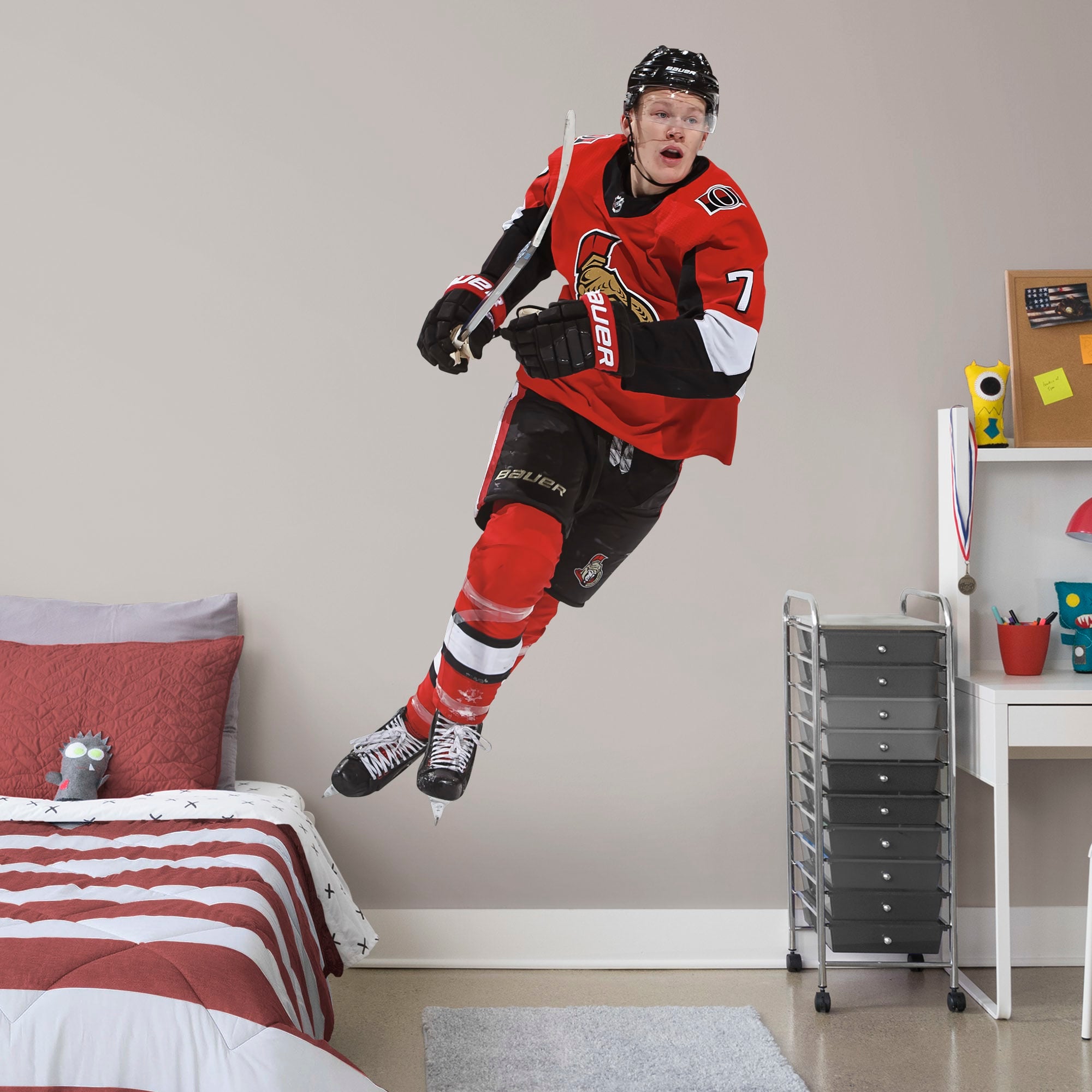 Brady Tkachuk for Ottawa Senators - Officially Licensed NHL Removable Wall Decal Life-Size Athlete + 2 Team Decals (44"W x 77"H)