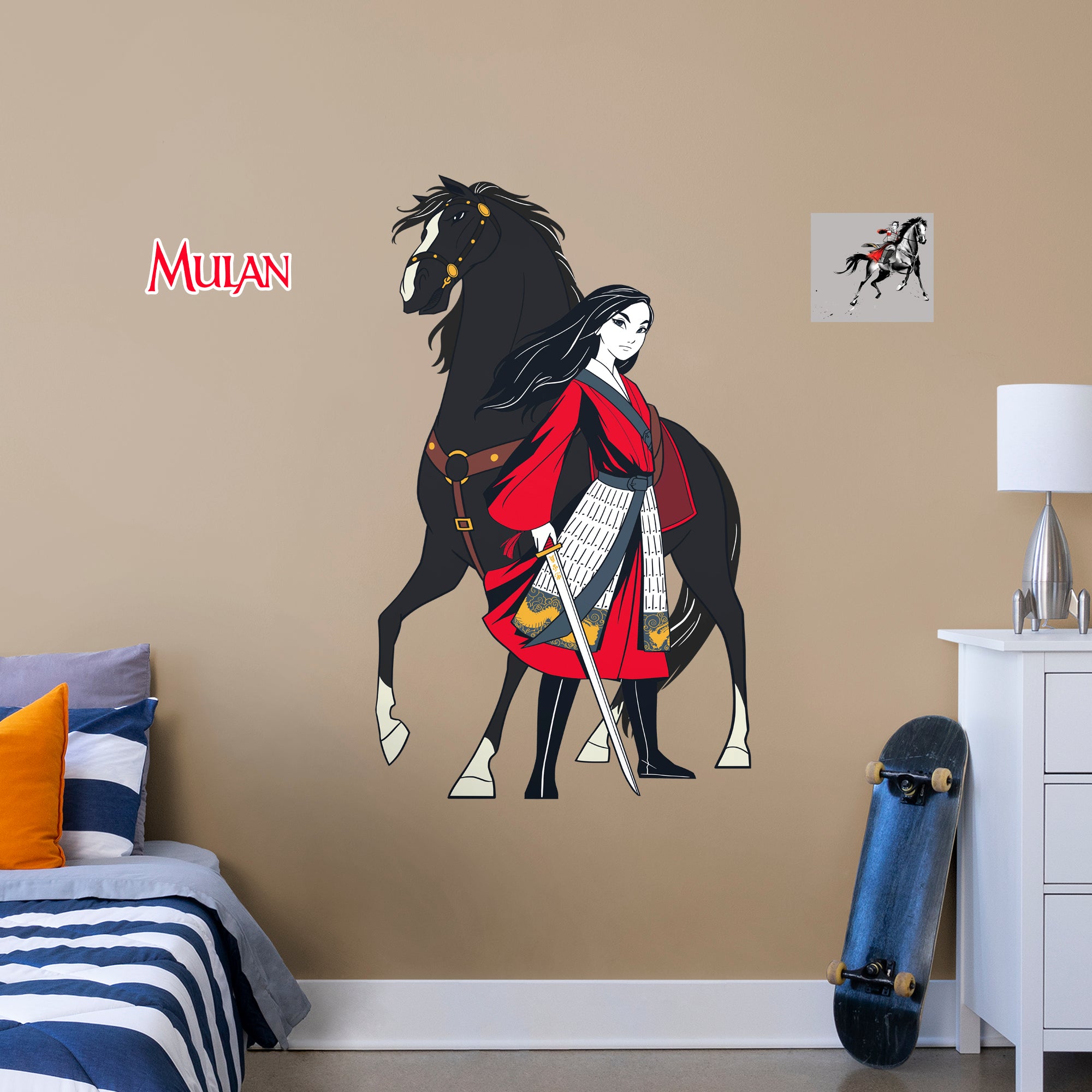 Mulan & Black Wind-Officially Licensed Disney Removable Wall Decal Giant Size + 2 Decals by Fathead | Vinyl
