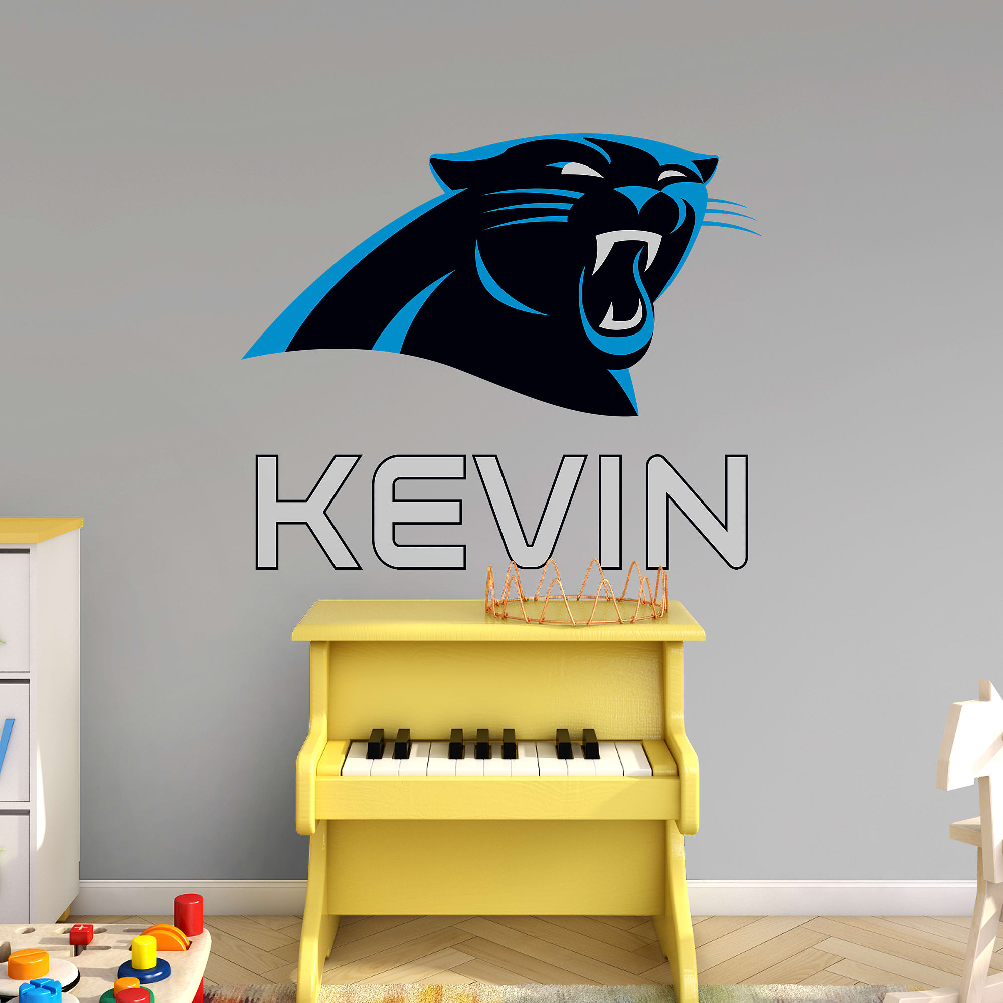 Carolina Panthers: Stacked Personalized Name - Officially Licensed NFL Transfer Decal in Silver (52"W x 39.5"H) by Fathead | Vin