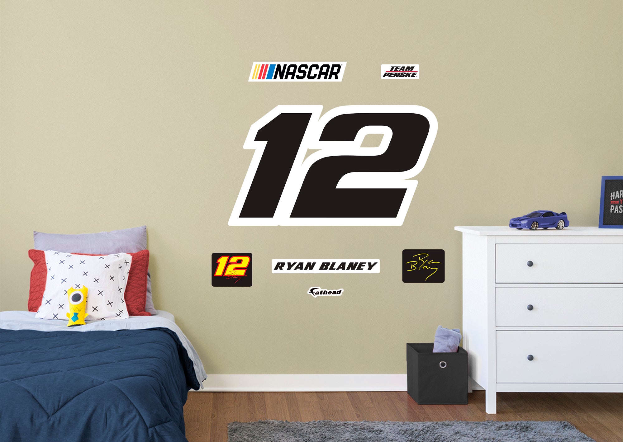 Ryan Blaney 2021 #12 Logo - Officially Licensed NASCAR Removable Wall Decal Giant Logo + 6 Decals (51"W x 28"H) by Fathead | Vin