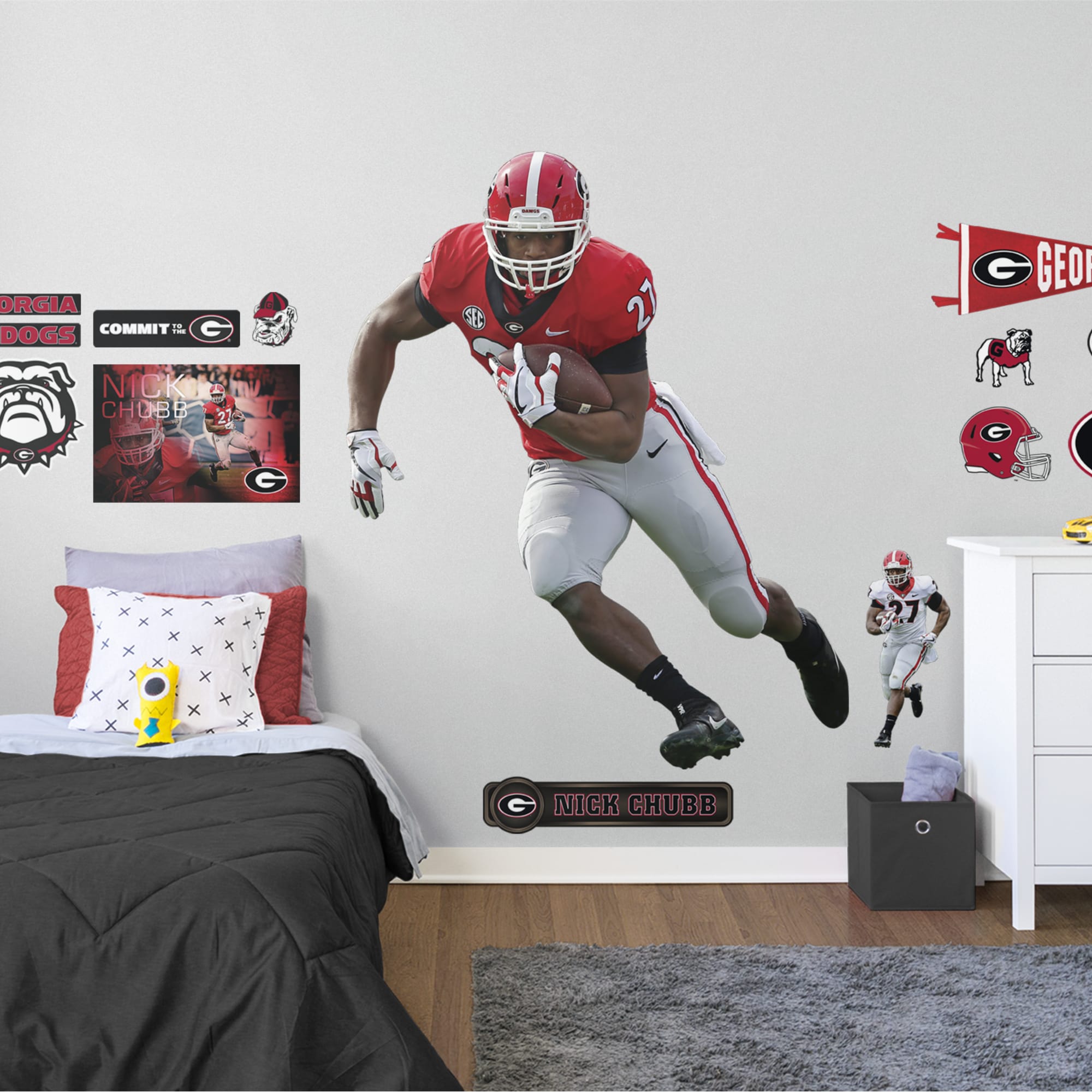 Nick Chubb for Georgia Bulldogs: Georgia - Officially Licensed Removable Wall Decal Life-Size Athlete + 15 Decals (56"W x 69"H)