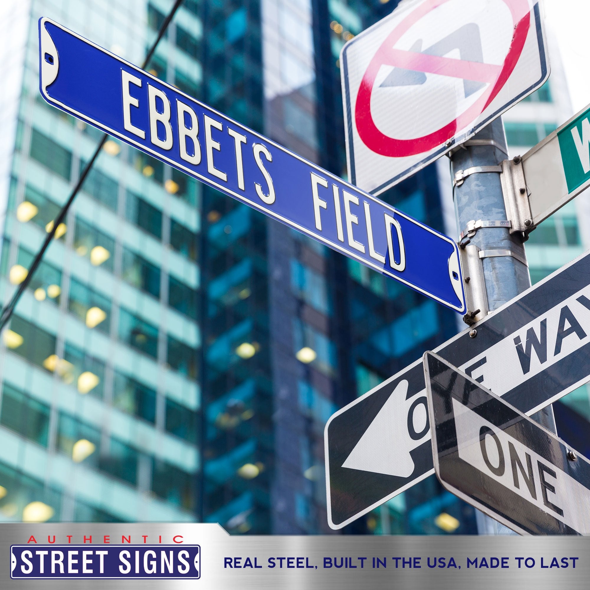 Brooklyn Dodgers Steel Street Sign-EBBETS FIELD 36" W x 6" H by Fathead