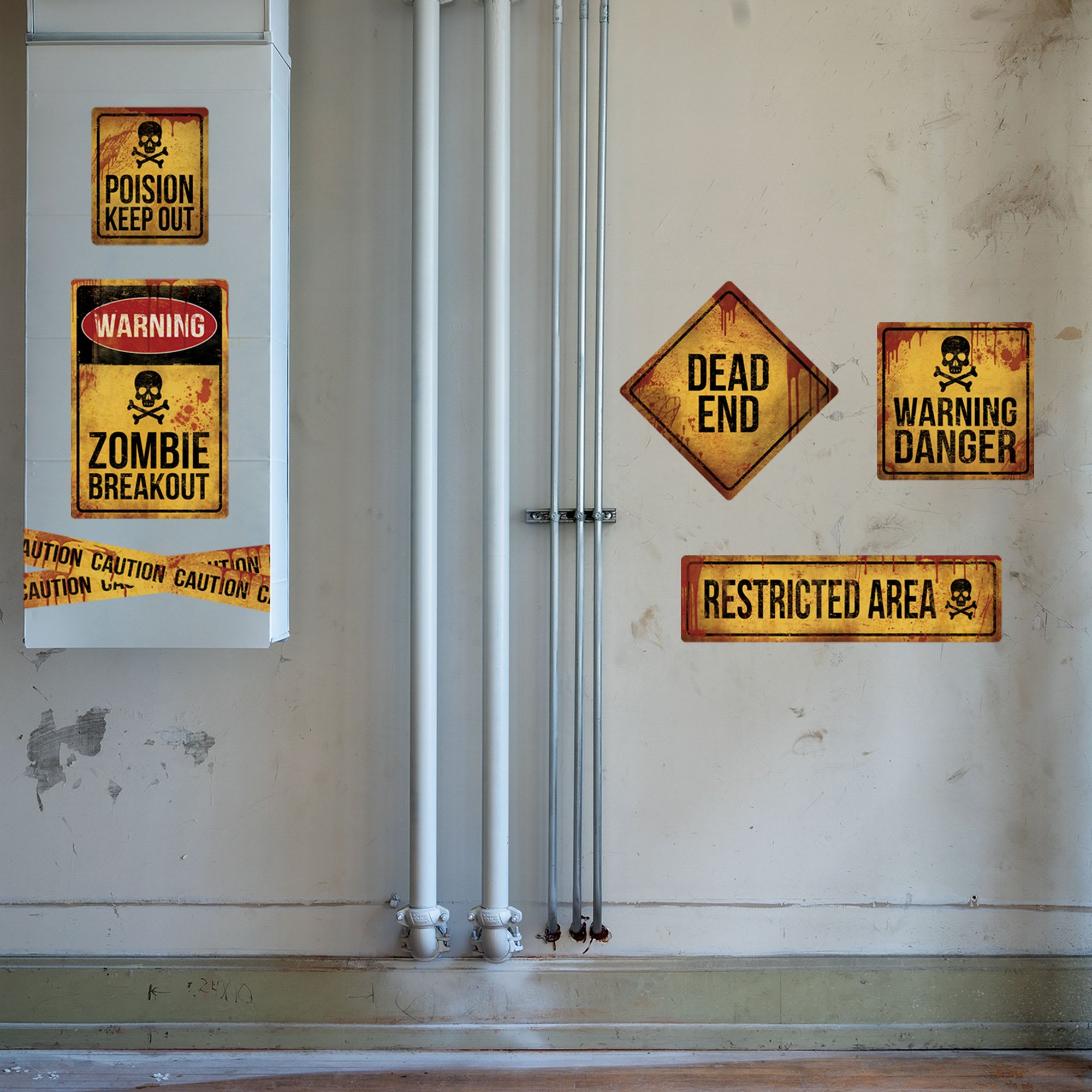Zombie Outbreak: Caution Sign Collection - Removable Vinyl Decal 54.0"W x 40.0"H by Fathead