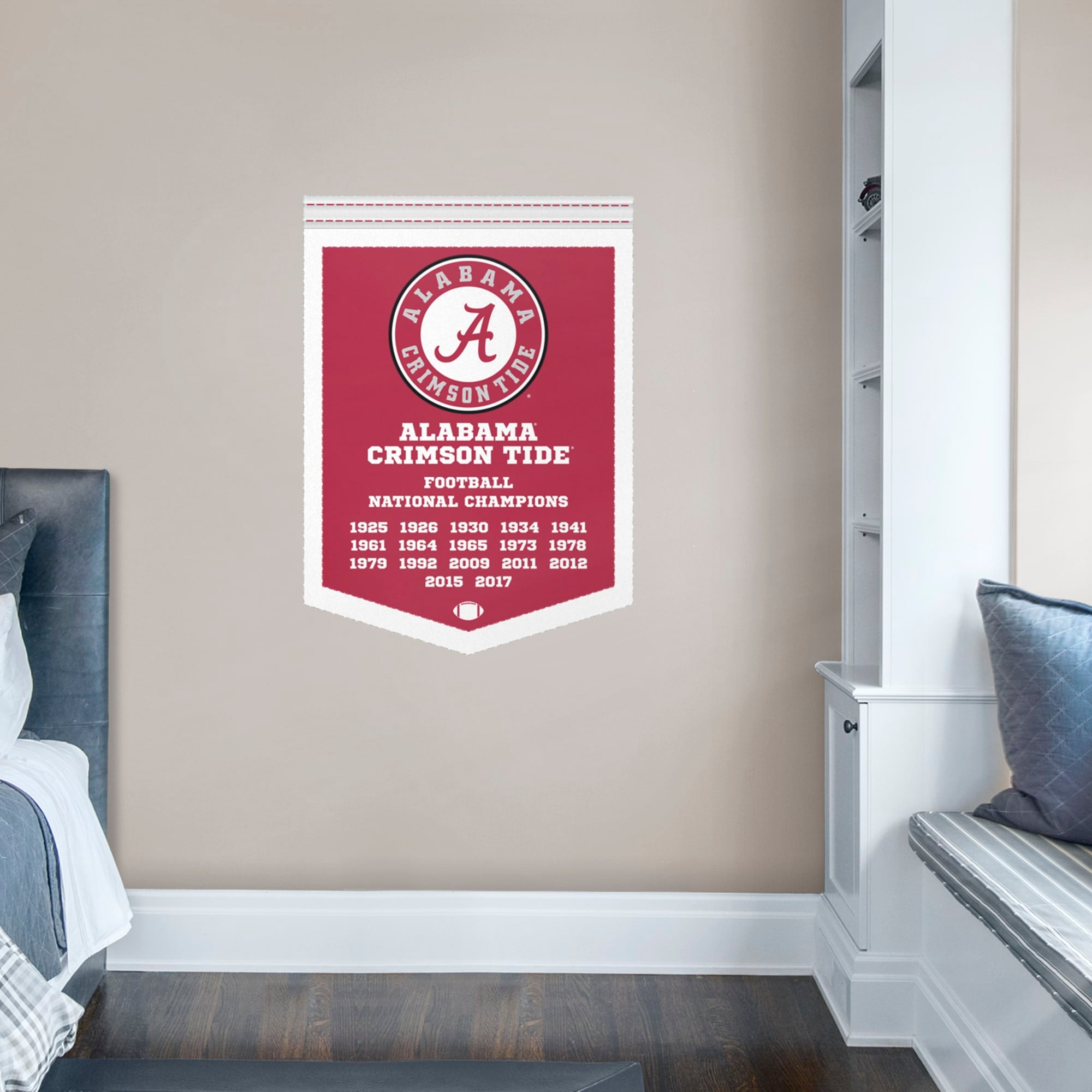 Alabama Crimson Tide: Football Championships Banner - Officially Licensed Removable Wall Decal 34.0"W x 48.0"H by Fathead | Viny