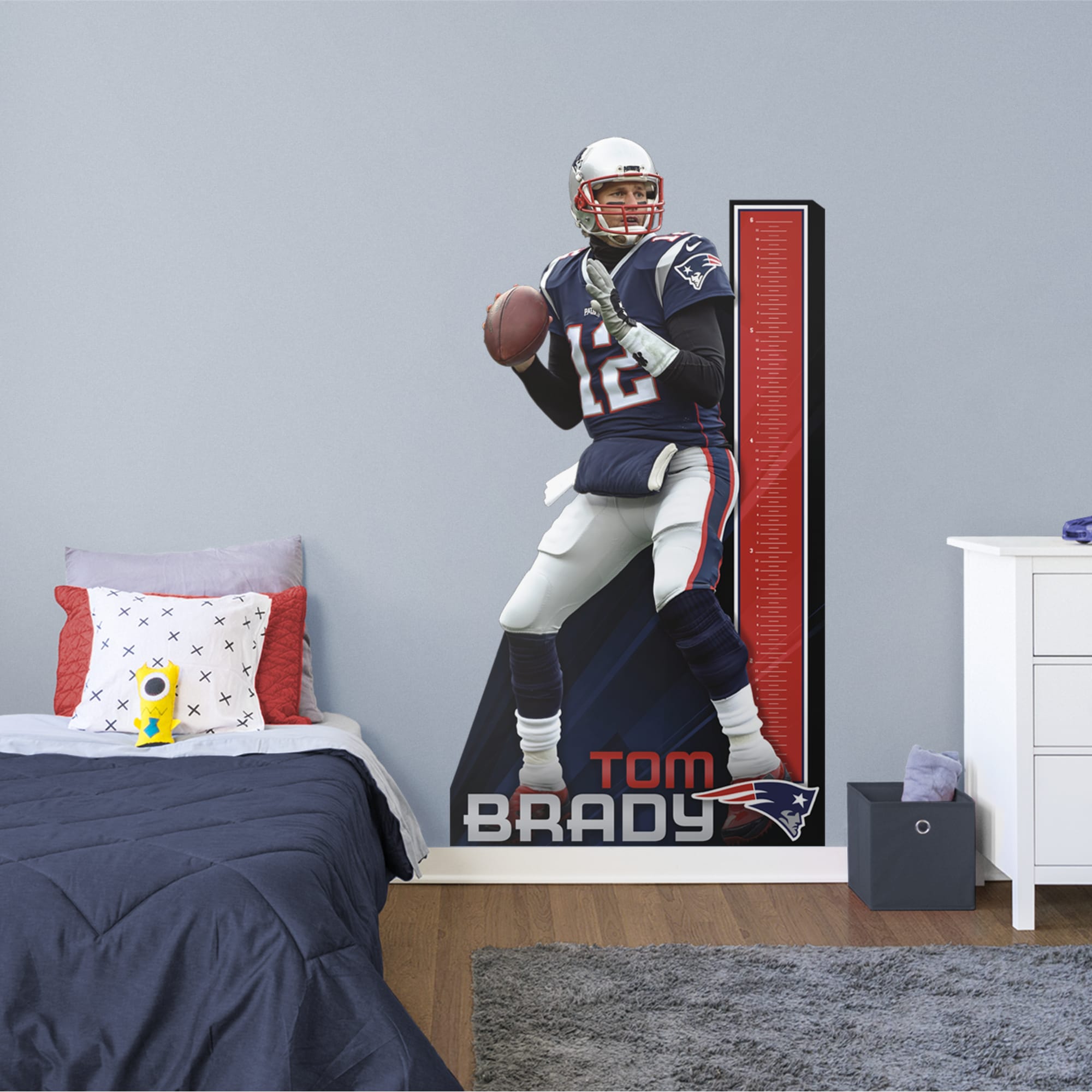 Tom Brady for New England Patriots: Growth Chart - Officially Licensed NFL Removable Wall Decal 41.0"W x 77.0"H by Fathead | Vin