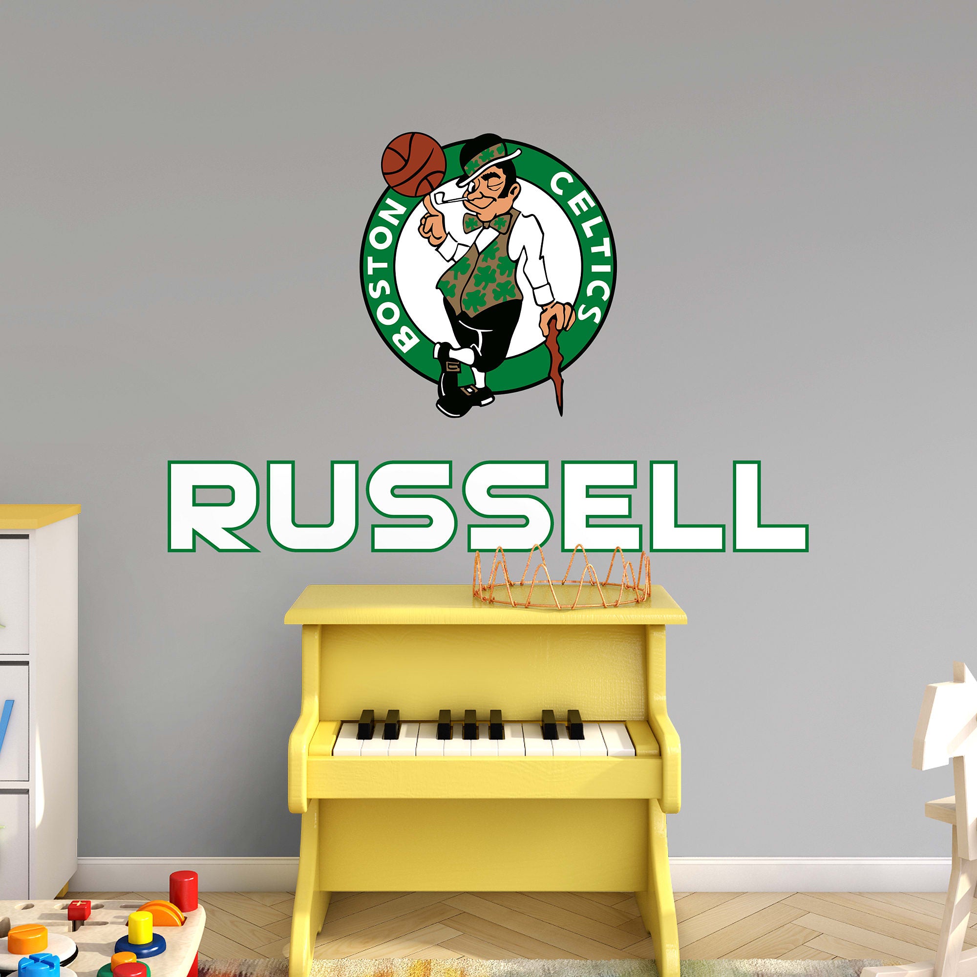 Boston Celtics: Stacked Personalized Name - Officially Licensed NBA Transfer Decal in White (52"W x 39.5"H) by Fathead | Vinyl