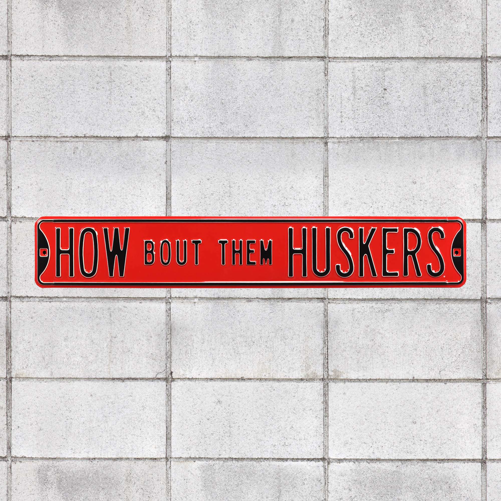 Nebraska Cornhuskers: How Bout Them Huskers - Officially Licensed Metal Street Sign 36.0"W x 6.0"H by Fathead | 100% Steel