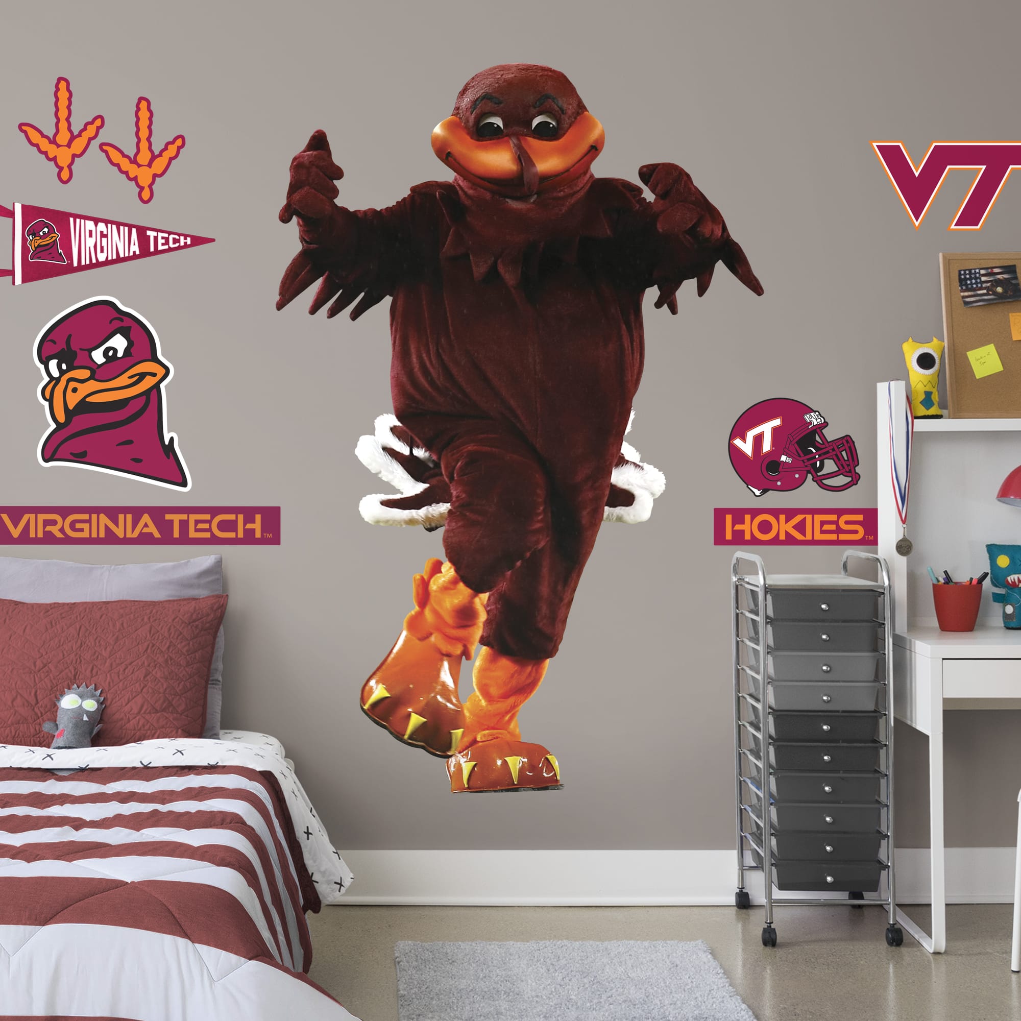 Virginia Tech Hokies: Hokiebird Mascot - Officially Licensed Removable Wall Decal Life-Size Mascot + 2 Decals (51"W x 76"H) by F