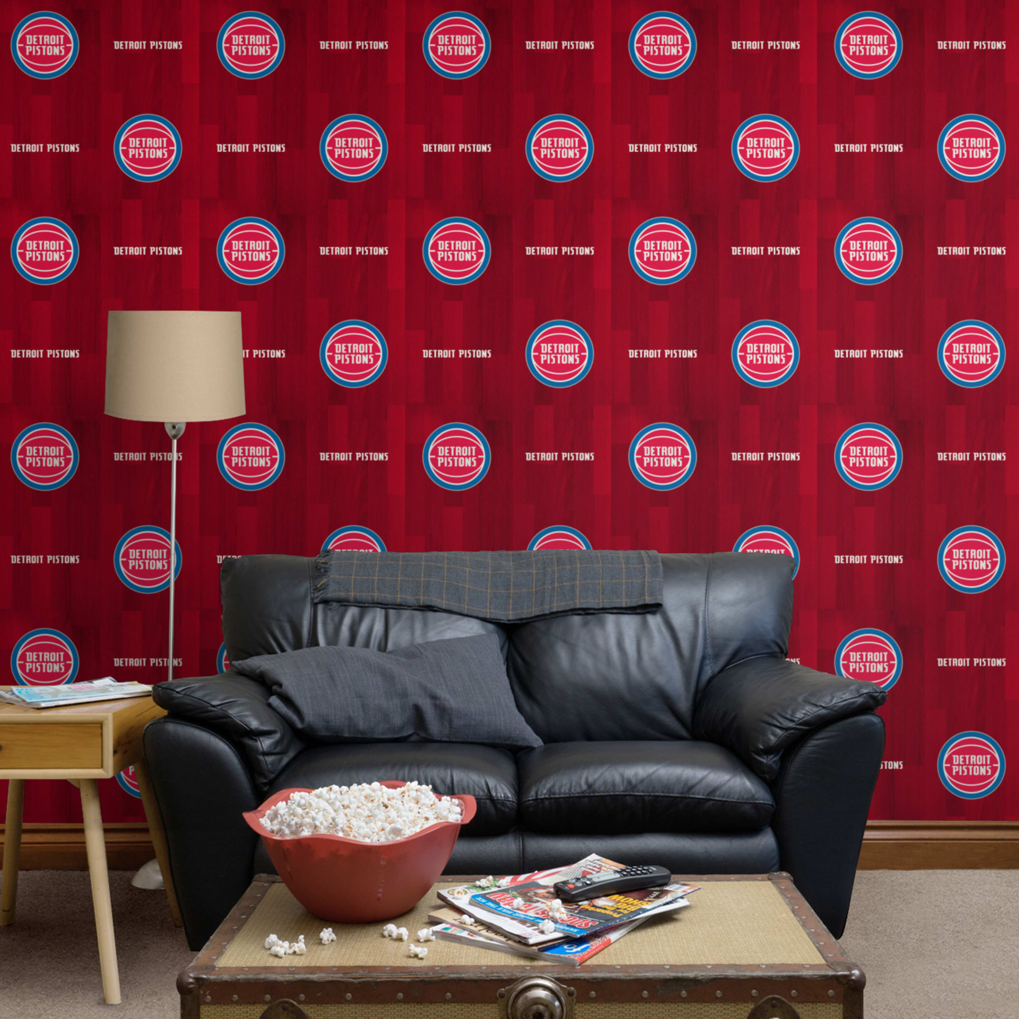 Detroit Pistons: Hardwood Pattern - Officially Licensed Removable Wallpaper 12" x 12" Sample by Fathead