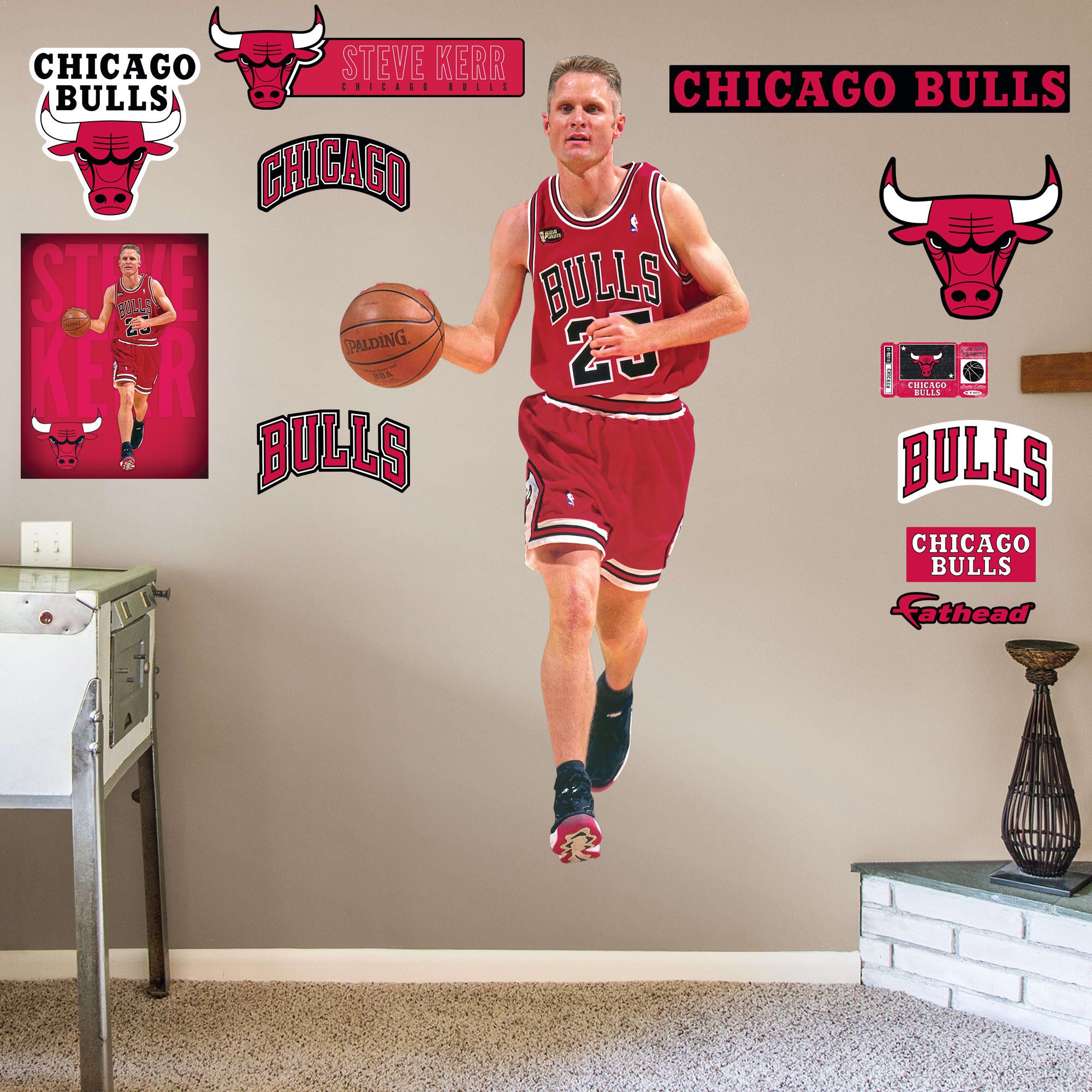 Steve Kerr for Chicago Bulls - Officially Licensed NBA Removable Wall Decal Life-Size Athlete + 10 Decals (39"W x 78"H) by Fathe