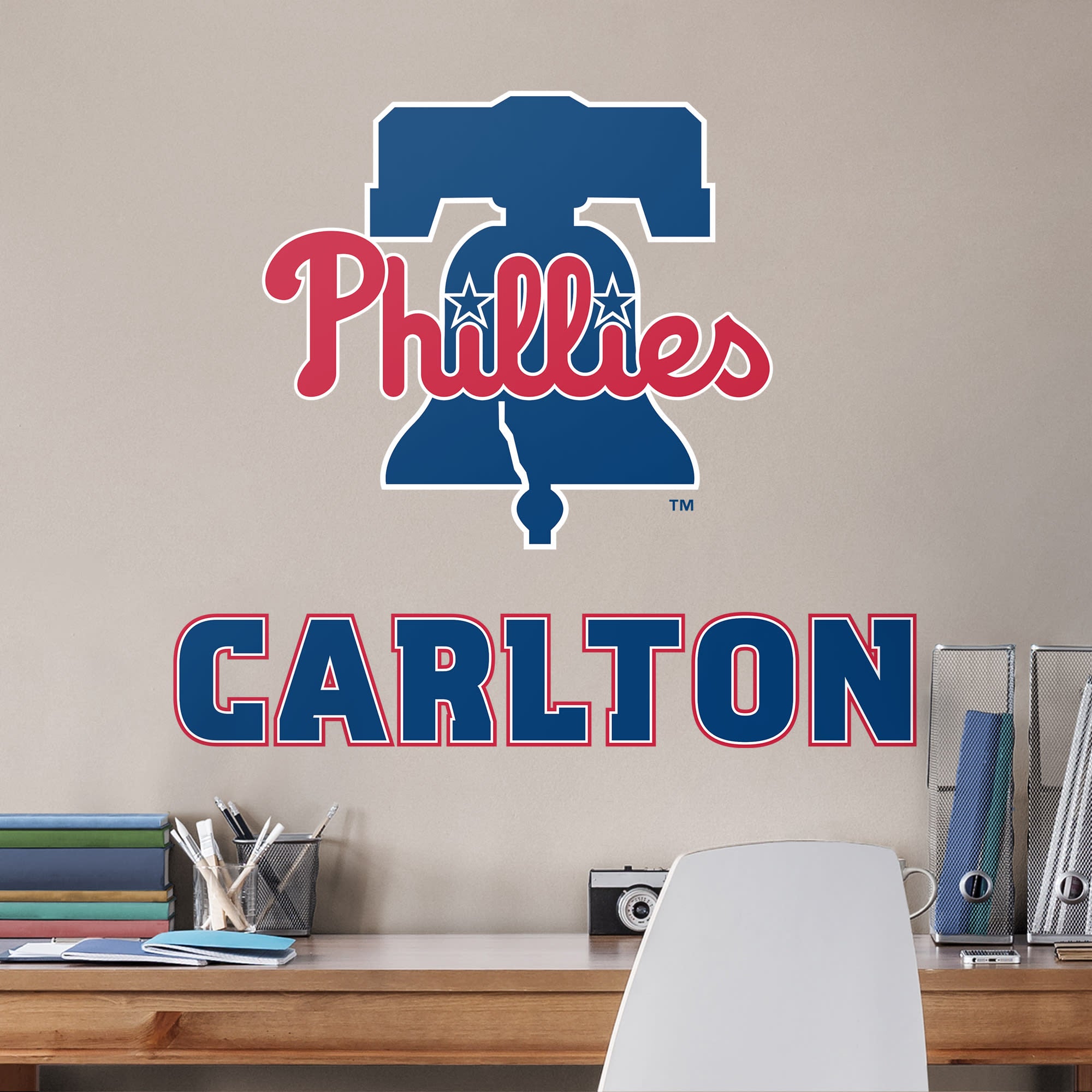 Philadelphia Phillies: Stacked Personalized Name - Officially Licensed MLB Transfer Decal in Blue (52"W x 39.5"H) by Fathead | V