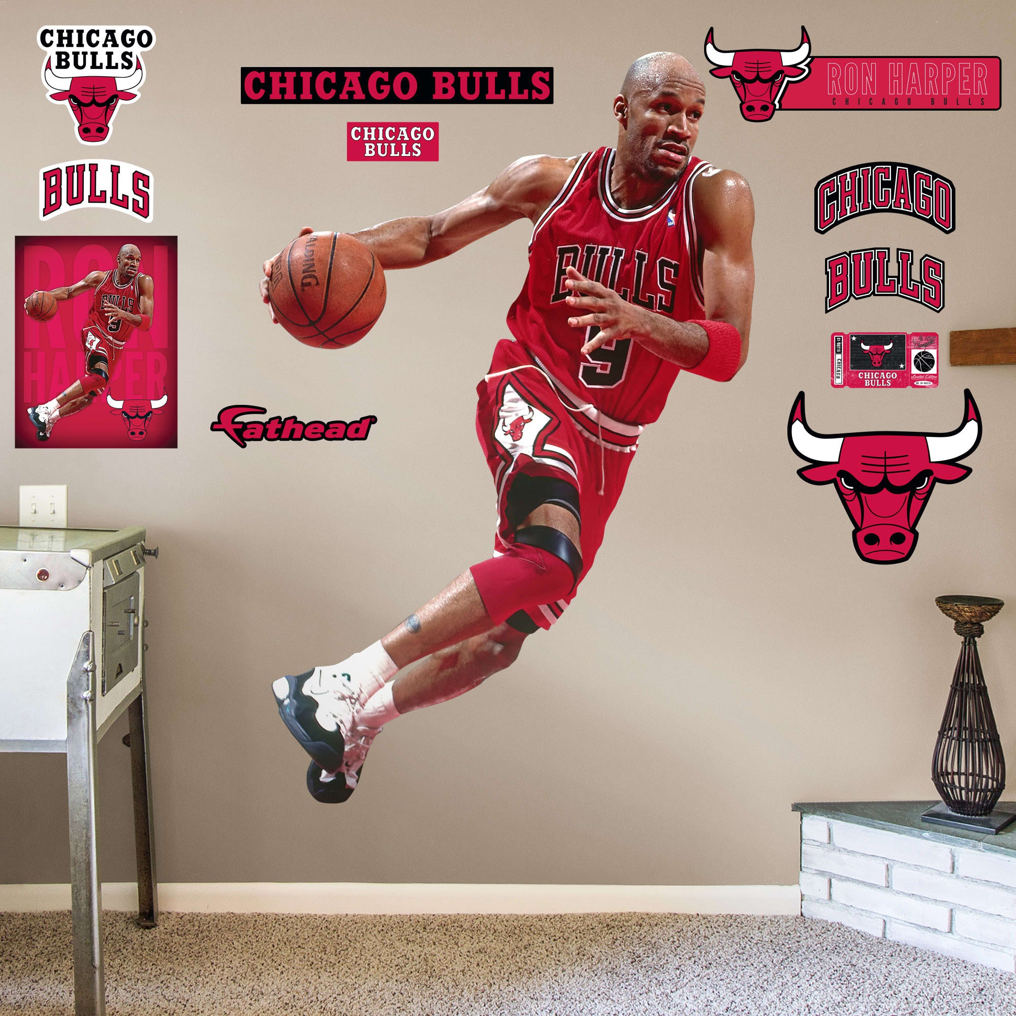 Ron Harper for Chicago Bulls - Officially Licensed NBA Removable Wall Decal Life-Size Athlete + 10 Decals (51"W x 77"H) by Fathe