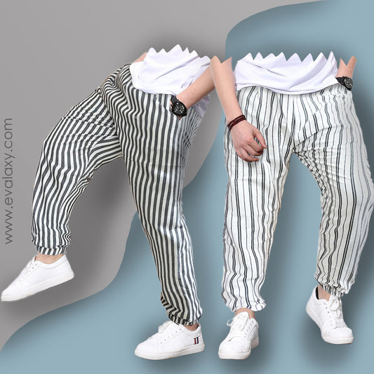 Men's Pants Loose Grey n White Stripped Jogger Breathable Casual