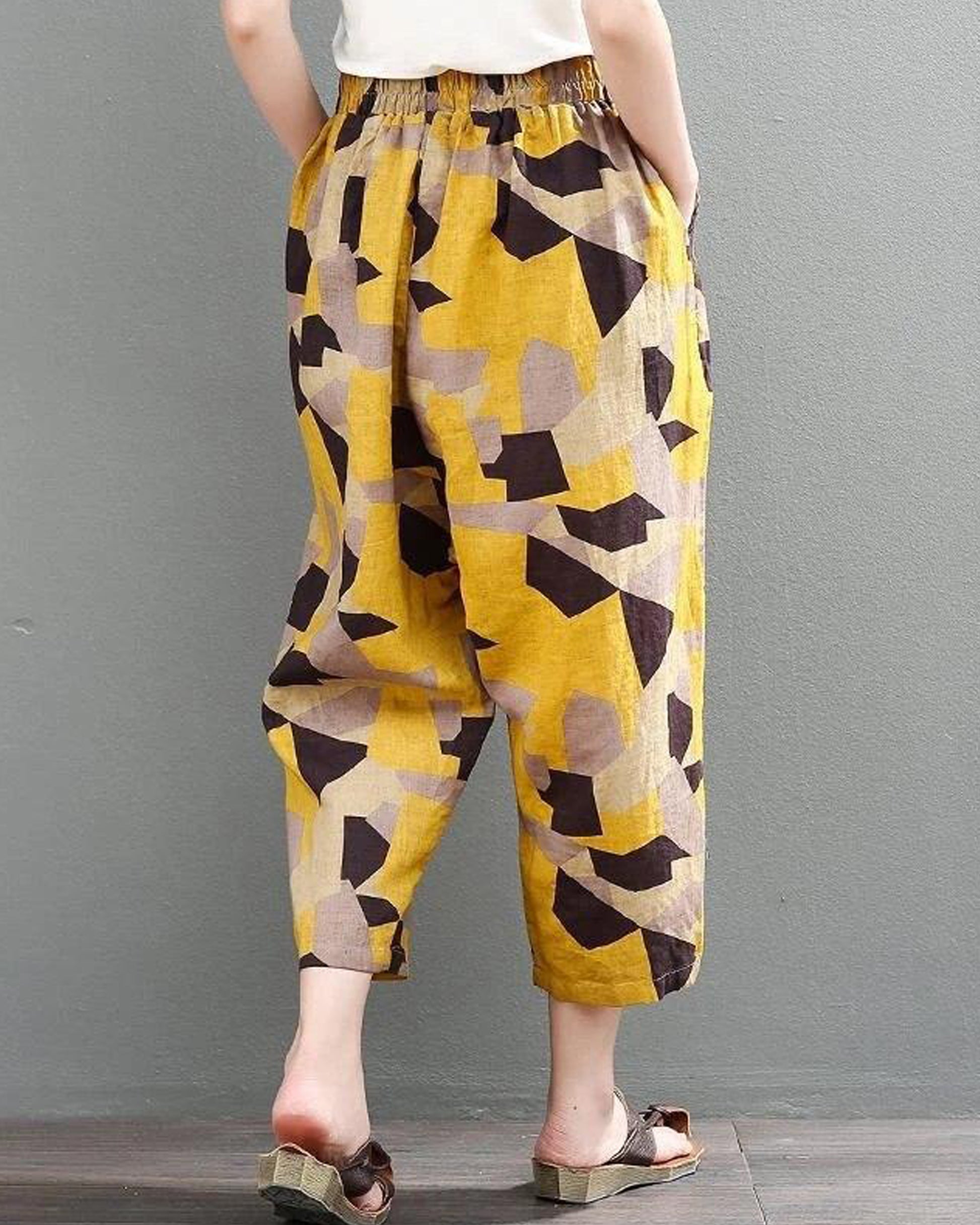 Vintage Yellow Tringles Pajama Capri For Womens & Girls#N# – Evalaxy