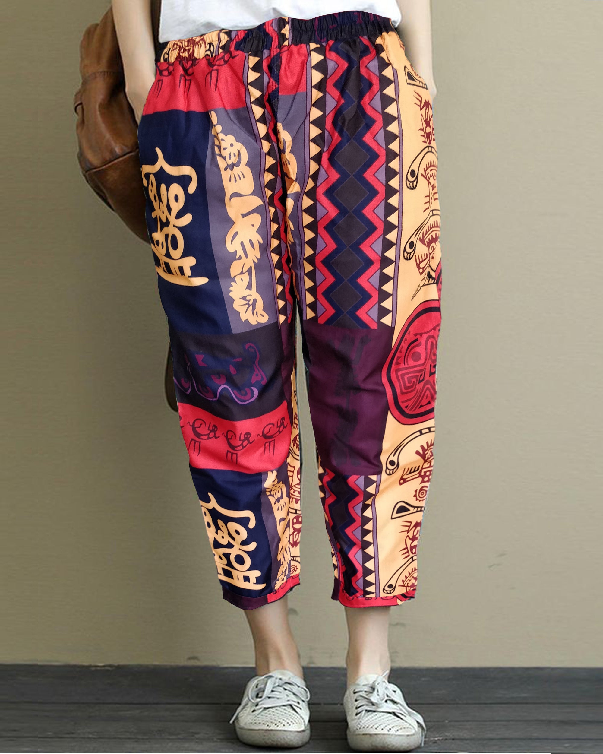 Vintage Thailand Art & Geometric Map Pajama Capri Combo Pack For Women ...