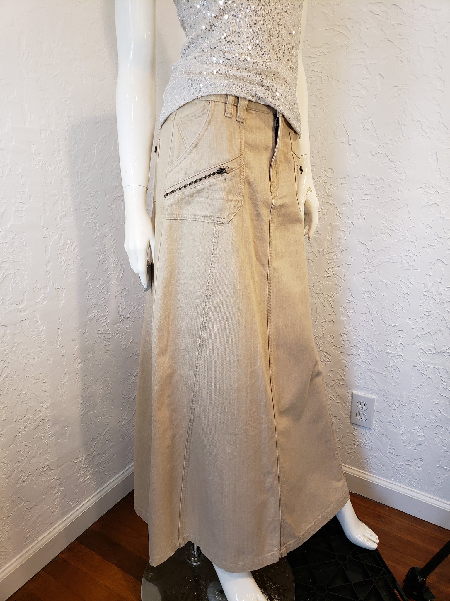 maxi denim skirts khaki