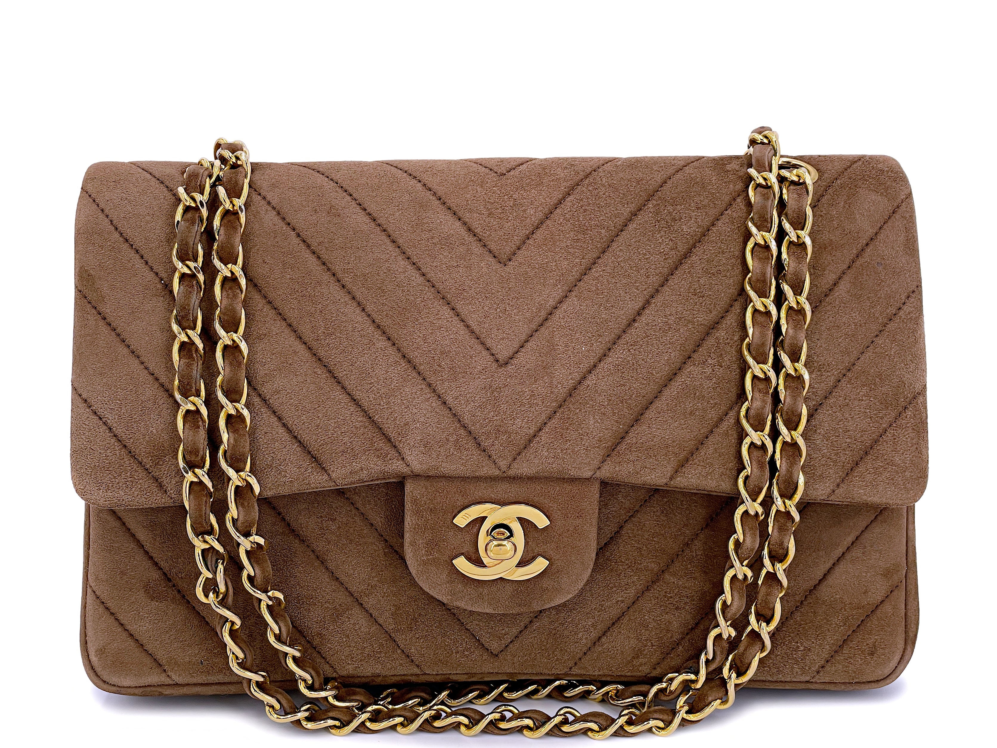 Vintage Chanel Plum Suede Chevron Quilted Double Flap Bag