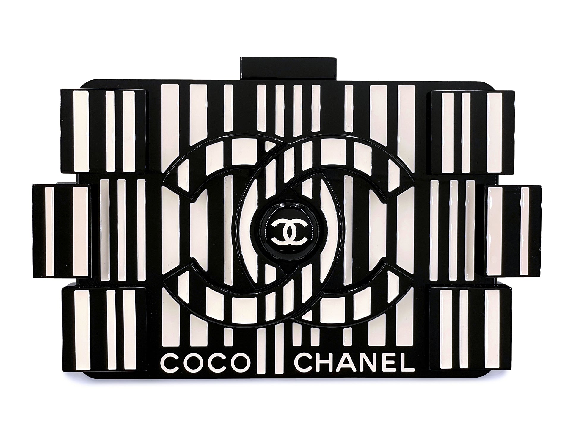 image of Chanel Lego Minaudière Barcode Striped Clutch Bag 2014 Supermarket Plexiglass YD0