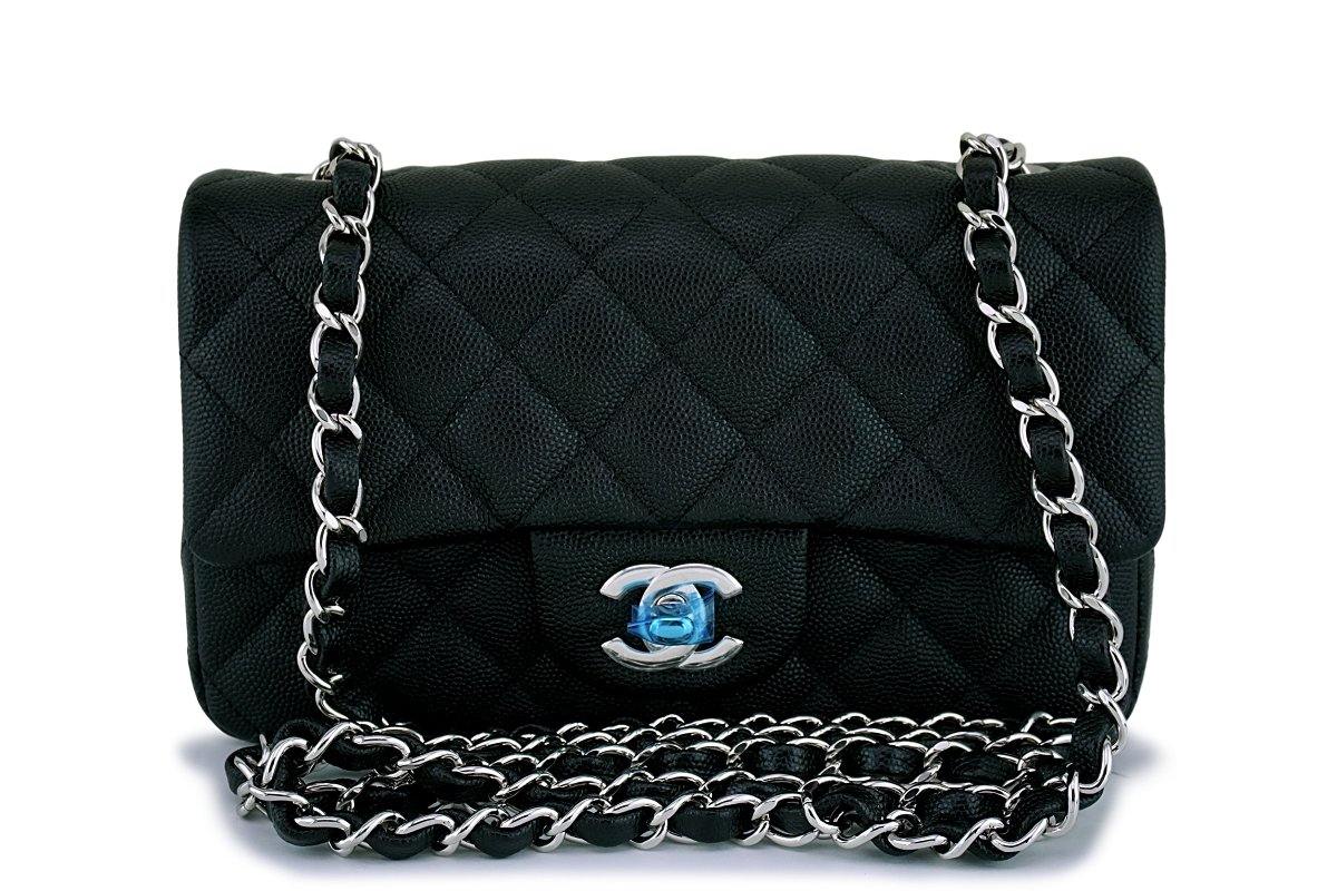 Nwt Authentic CHANEL CLASSIC Small DOUBLE FLAP Black CAVIAR BAG Shw W/  Receipt