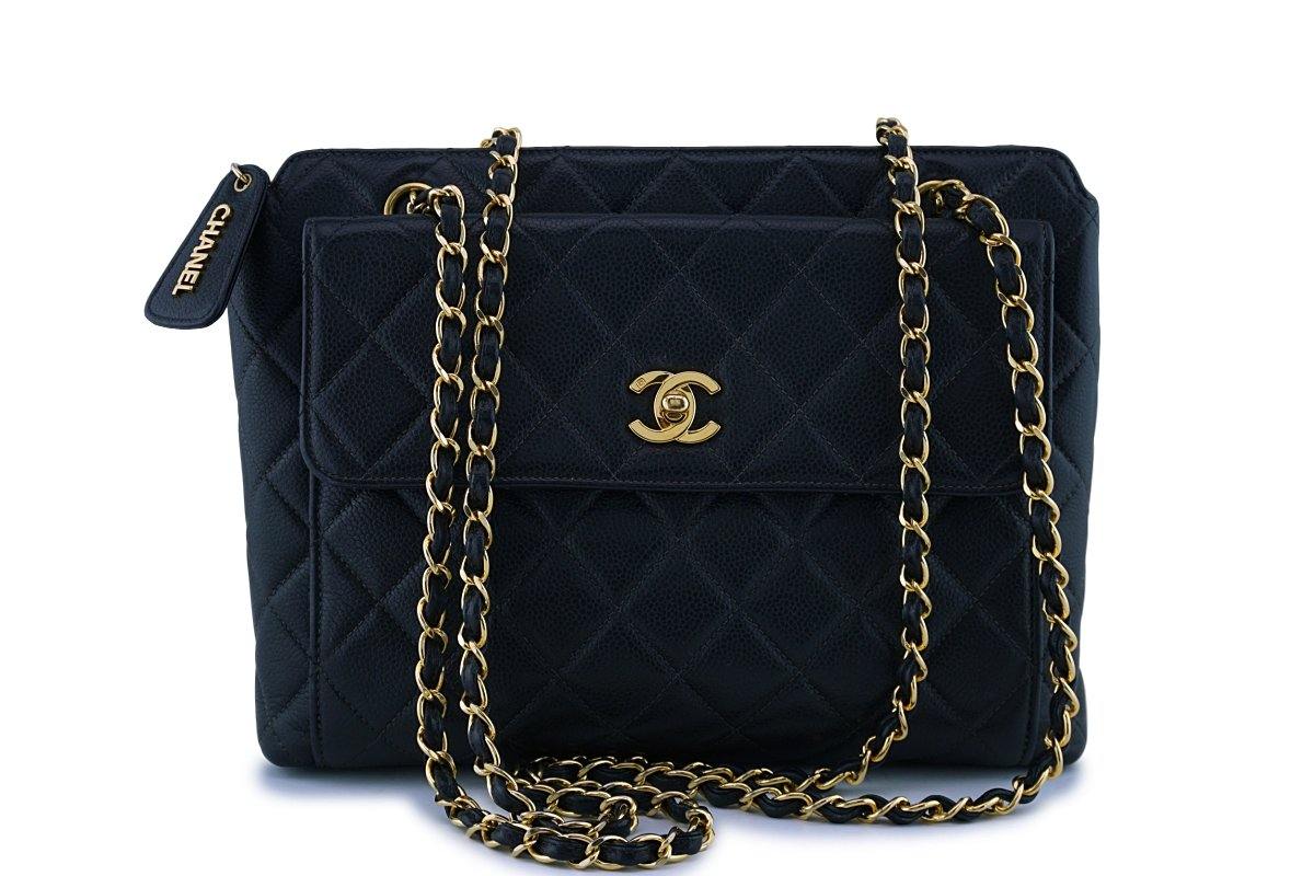 Chanel Black Vintage Caviar Classic Quilted Flap Shopper Tote Bag