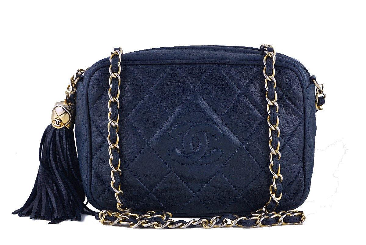 Chanel Navy Blue Small Mini Lambskin Classic Quilted Camera Case Bag –  Boutique Patina