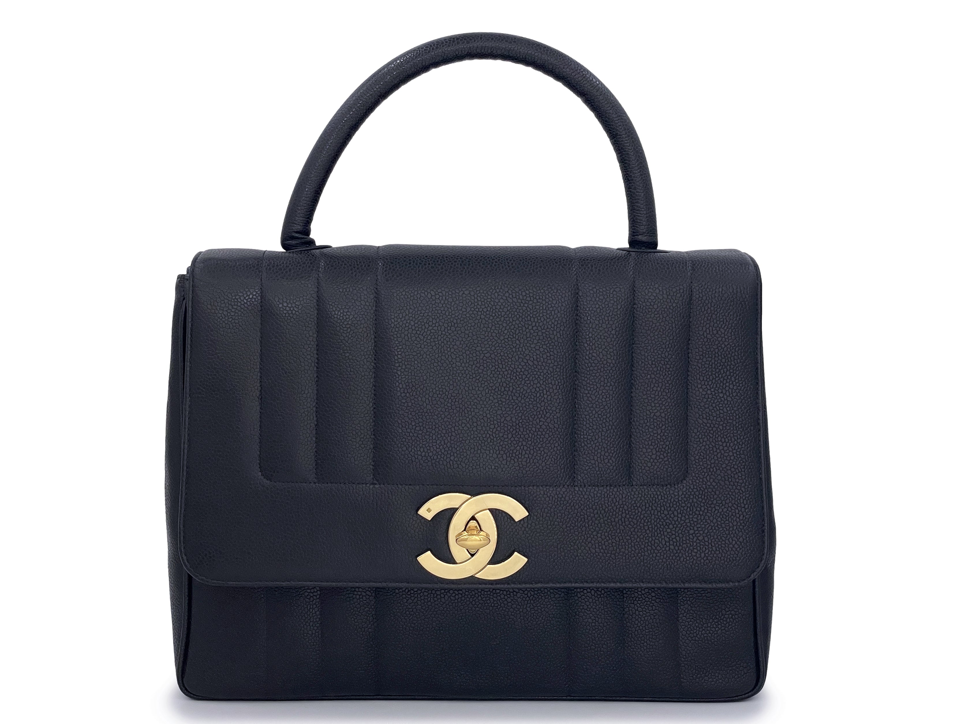 Chanel 1994 Vintage Black Caviar Jumbo Logo Mademoiselle Kelly Bag 24k –  Boutique Patina