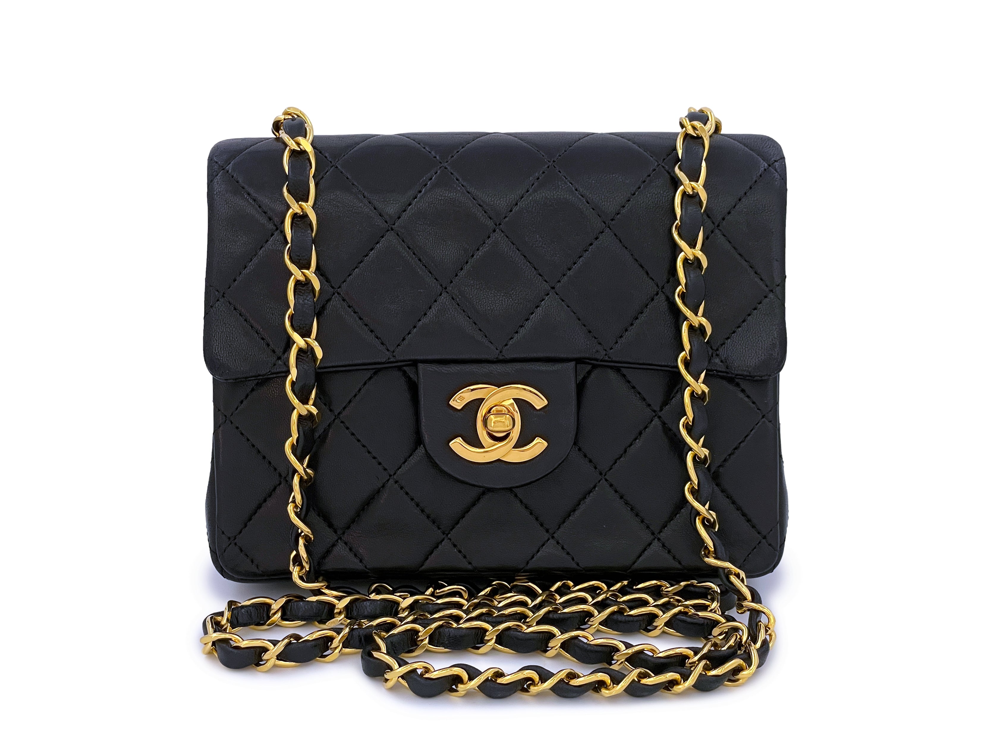 Chanel Vintage Gold Lambskin Classic Square Mini Flap Bag 24k