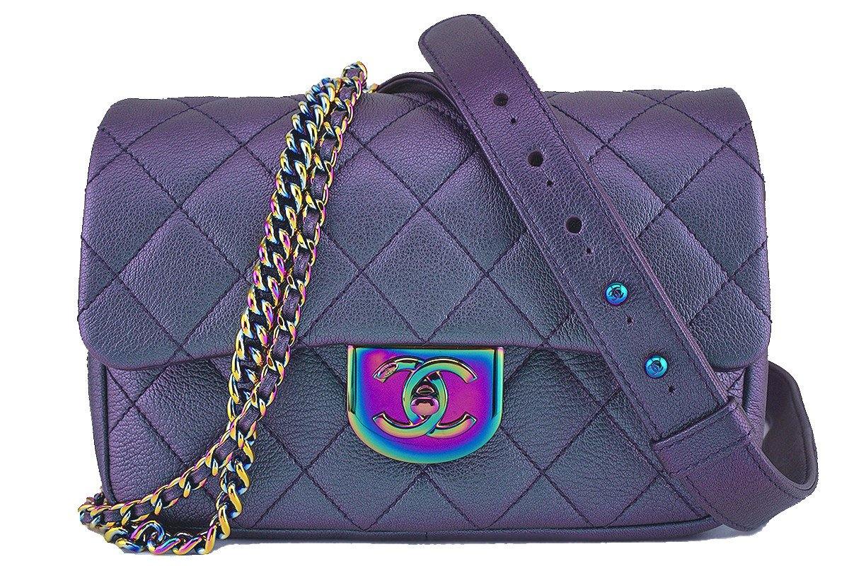 RARE Exotic Chanel Purple Lizard Single Flap Handbag w/ Matching Coin Purse  COA