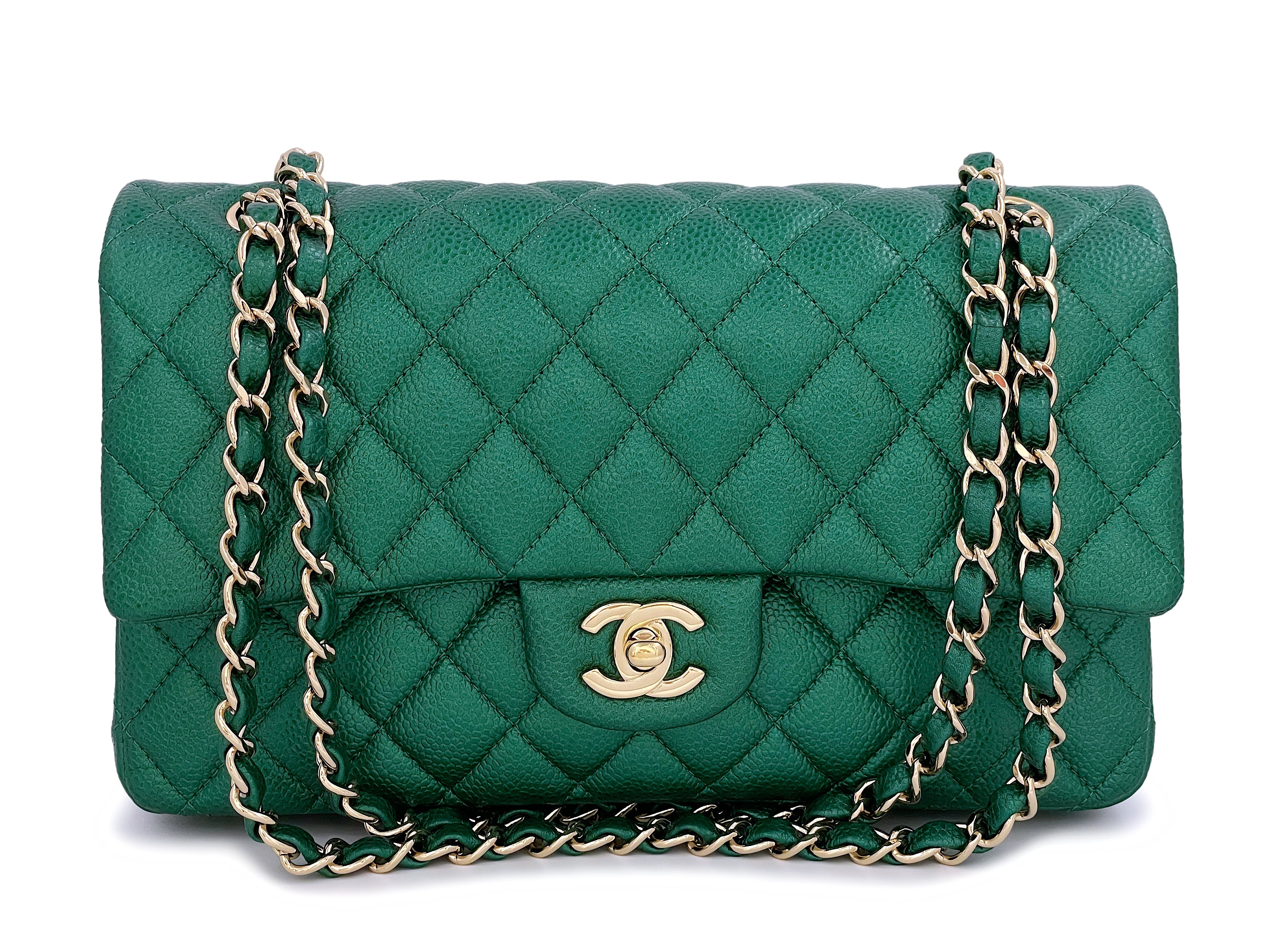 18S Chanel Iridescent Pearly Emerald Green Caviar Medium Classic Double Flap  Bag GHW - Boutique Patina