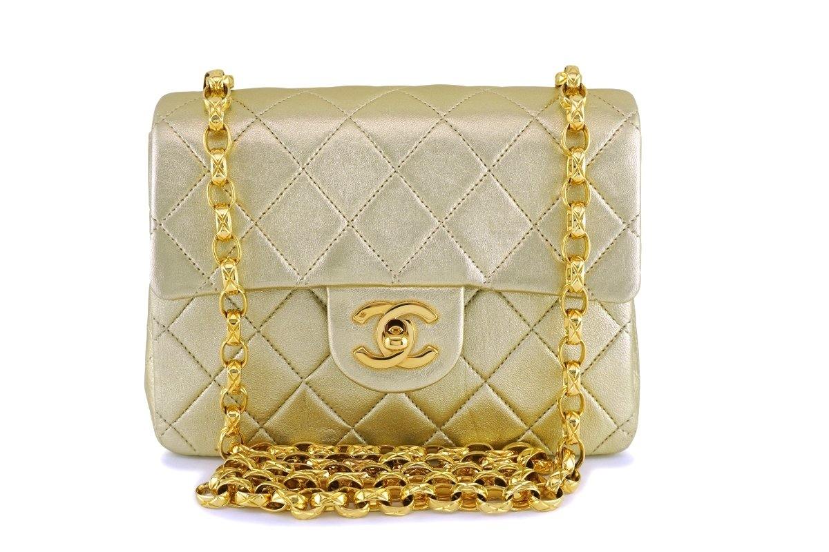 Chanel Vintage Gold Lambskin Classic Square Mini Flap Bag 24k GHW