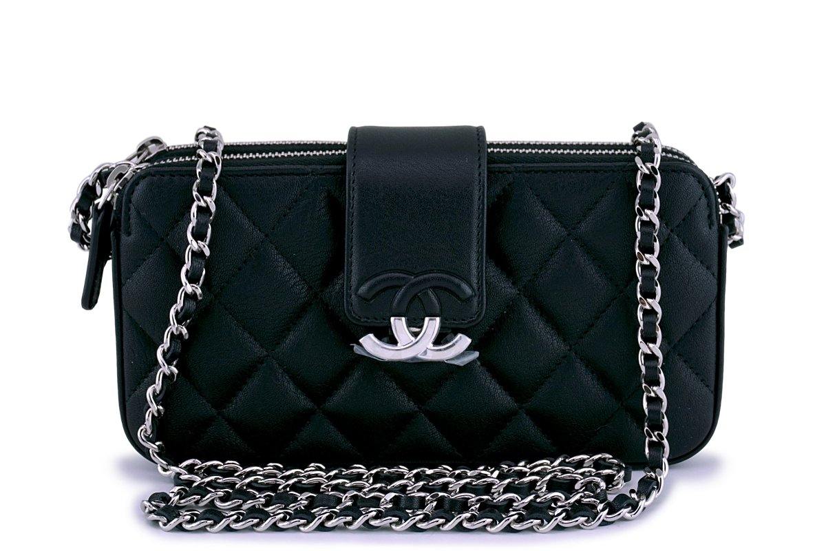 Chanel Black Gabrielle WOC Double Zip Clutch Wallet on Chain Bag