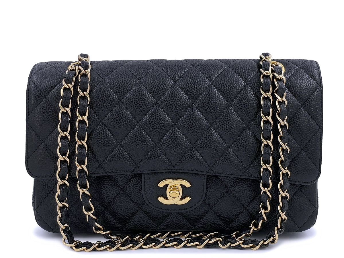 NWT Authentic Chanel Classic Double Flap Medium In Caviar Black
