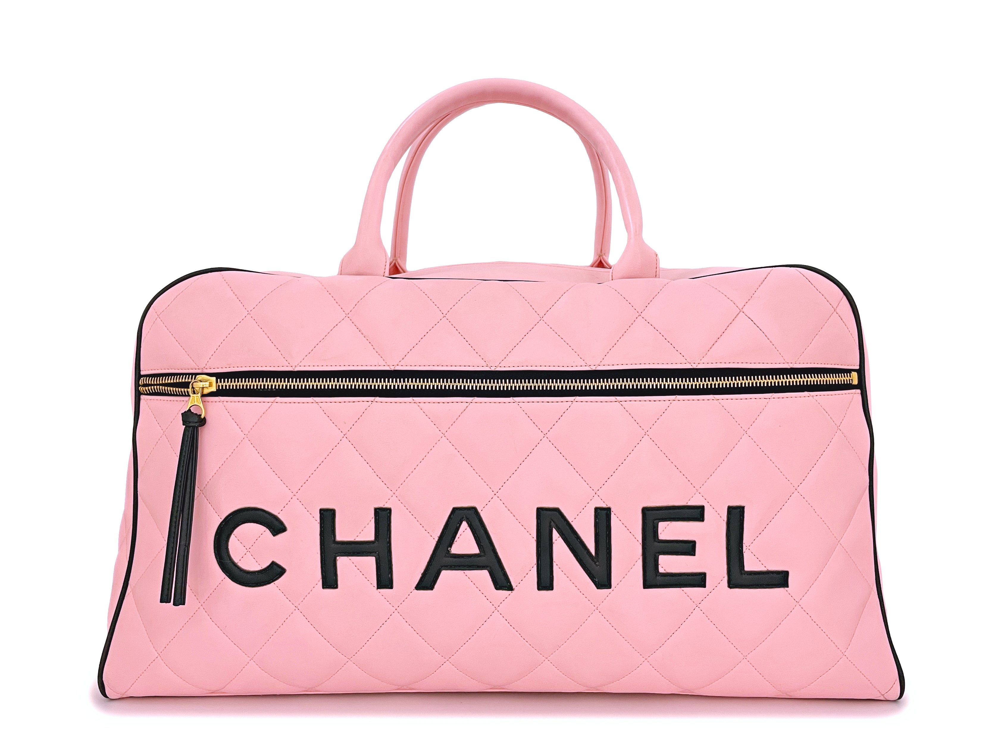 Chanel 1995 Vintage Pink XL Large Duffle Bowler Lettered Logo Bag –  Boutique Patina