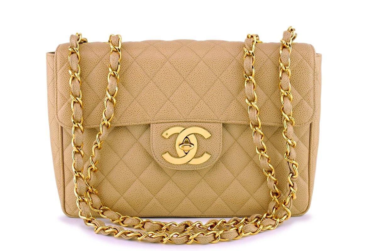 Chanel Vintage Beige Caviar Jumbo Classic Mademoiselle Flap Bag 24k GH –  Boutique Patina