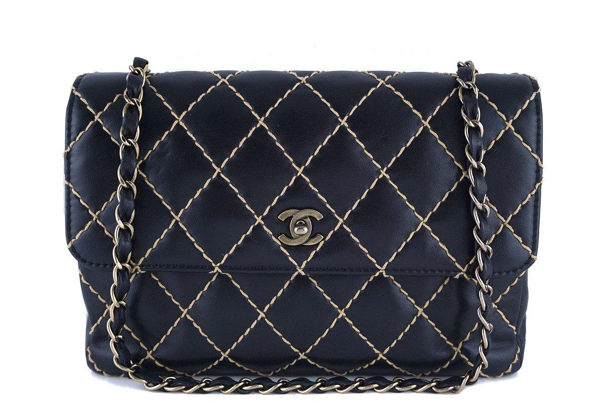Chanel Black Quilted Surpique Bowler Bag w/ Contrast Stitching