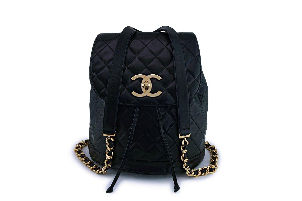 CHANEL 2021 Lambskin Quilted Pearl Mini Drawstring Bag Black