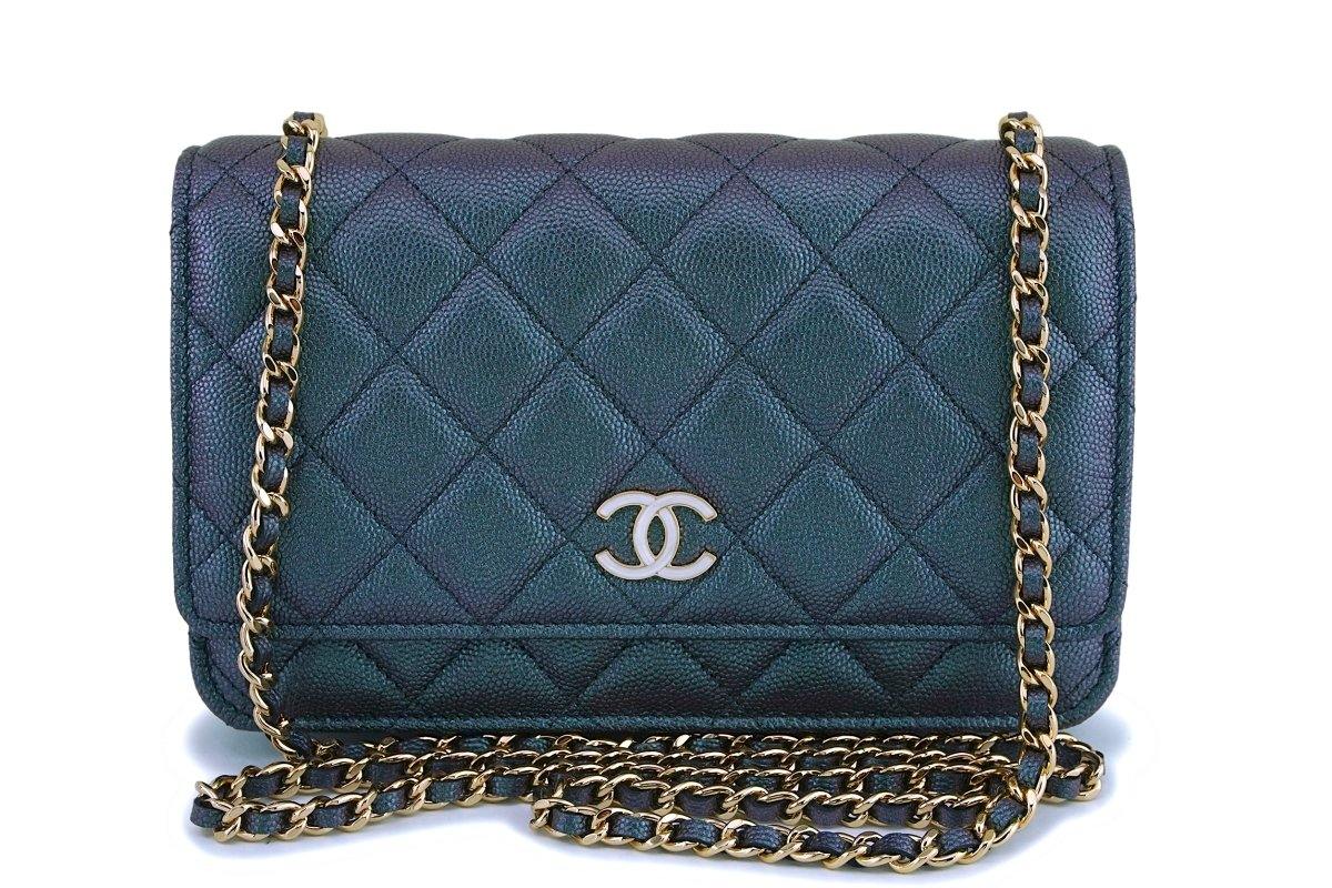 NIB 19C Chanel Lt Turquoise Blue Caviar Classic Wallet on Chain WOC Mi –  Boutique Patina