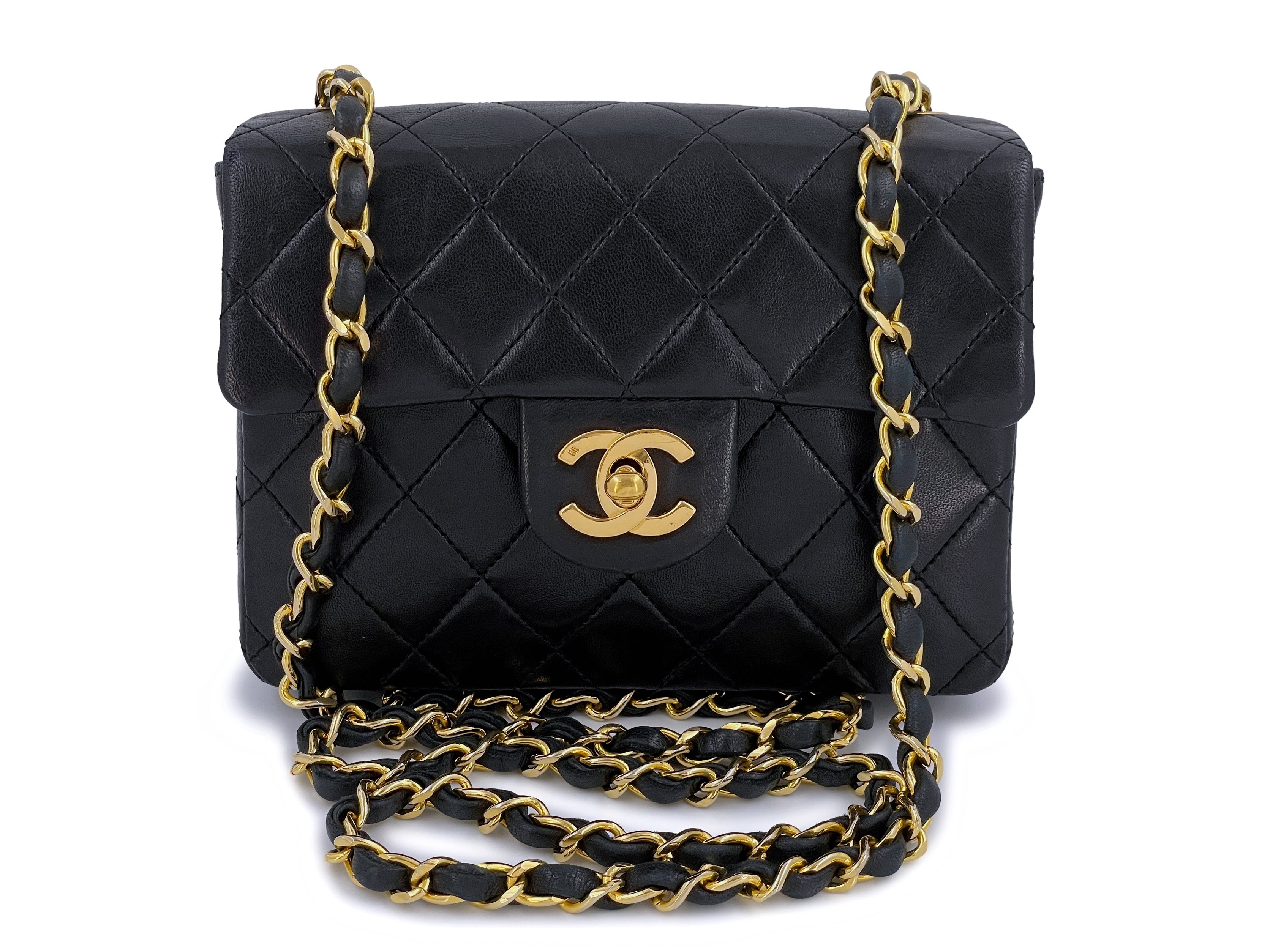 FULL SET CHANEL Classic Vintage Black Quilted Vertical 24K Gold Small Flap  Bag